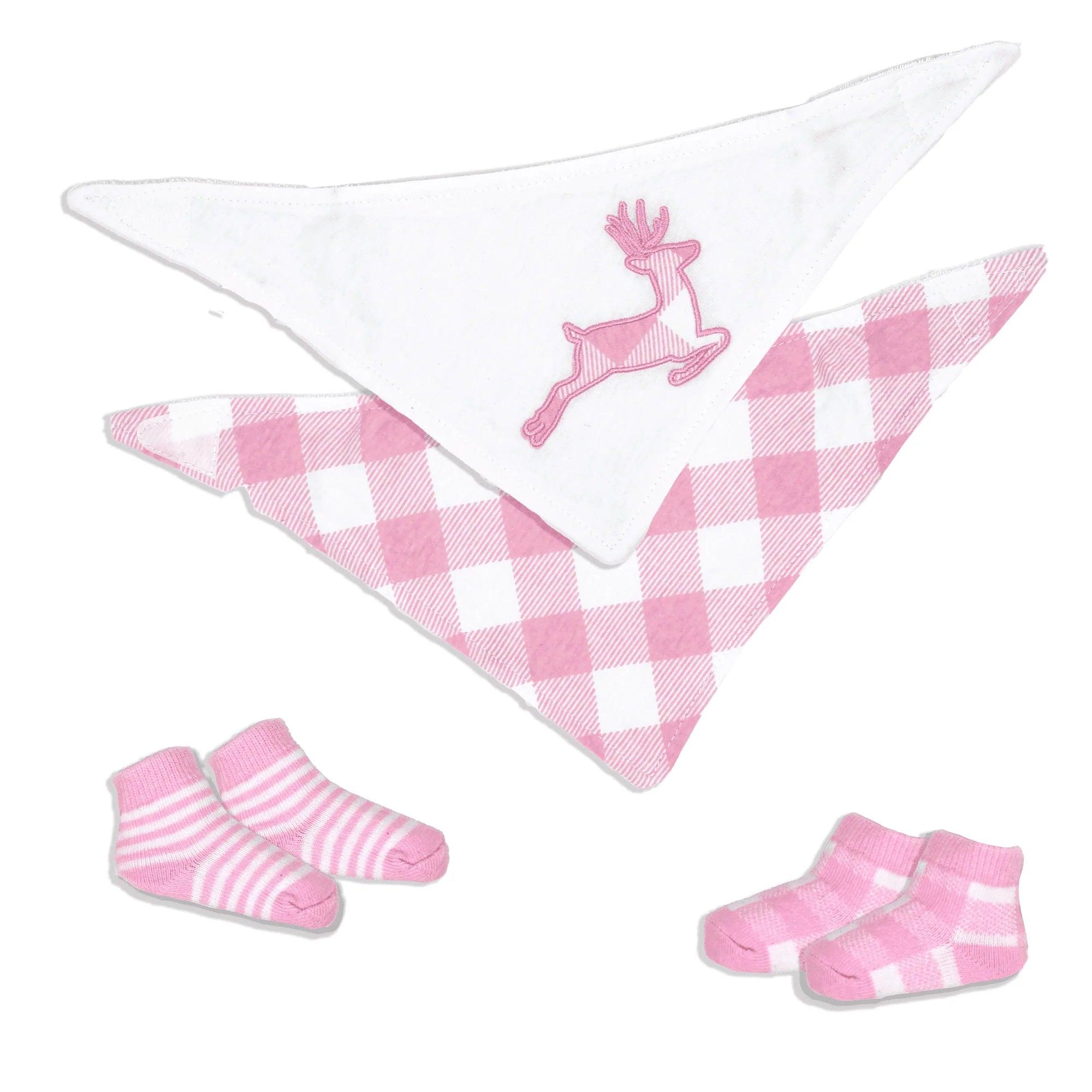 Jesse & Lulu 4-Piece Baby Bib and Sock Set - Soft Cotton Feeding Essentials for Newborns & Infants - Perfect for Mealtime, Playtime, and Photo Shoots