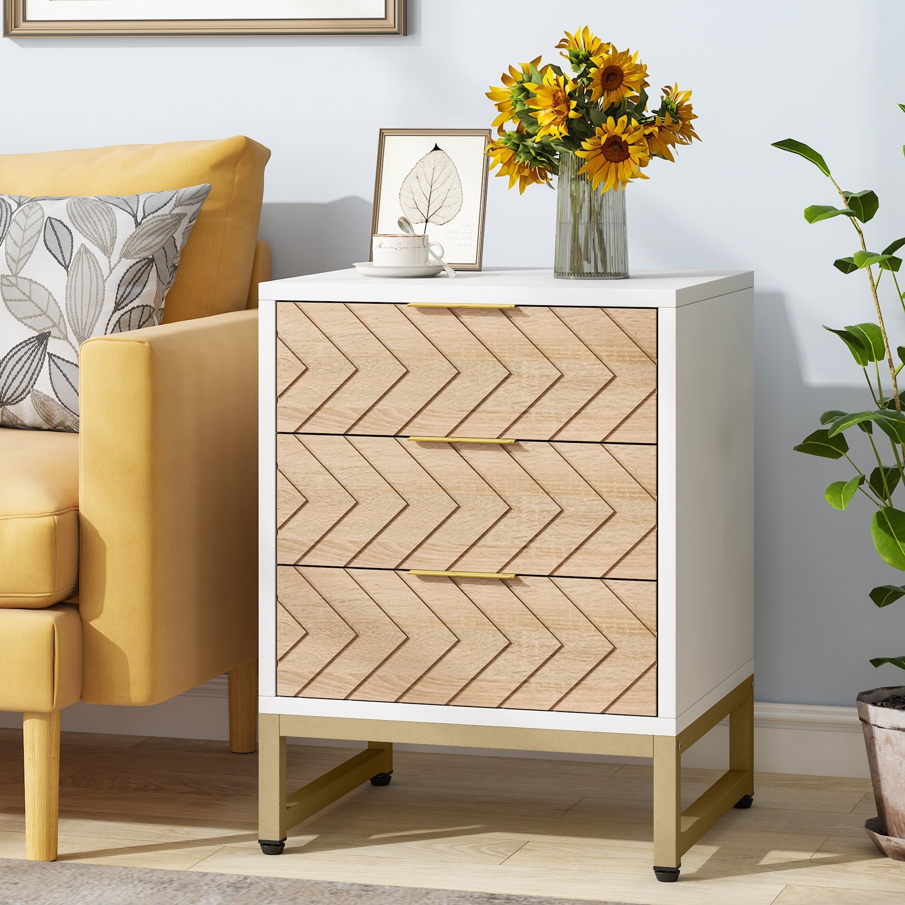Modern 3-Drawer Nightstand with Sturdy Metal Frame - Bedside End Table for Bedroom Storage & Organization | Perfect for Small Spaces, Apartments & Dorm Rooms