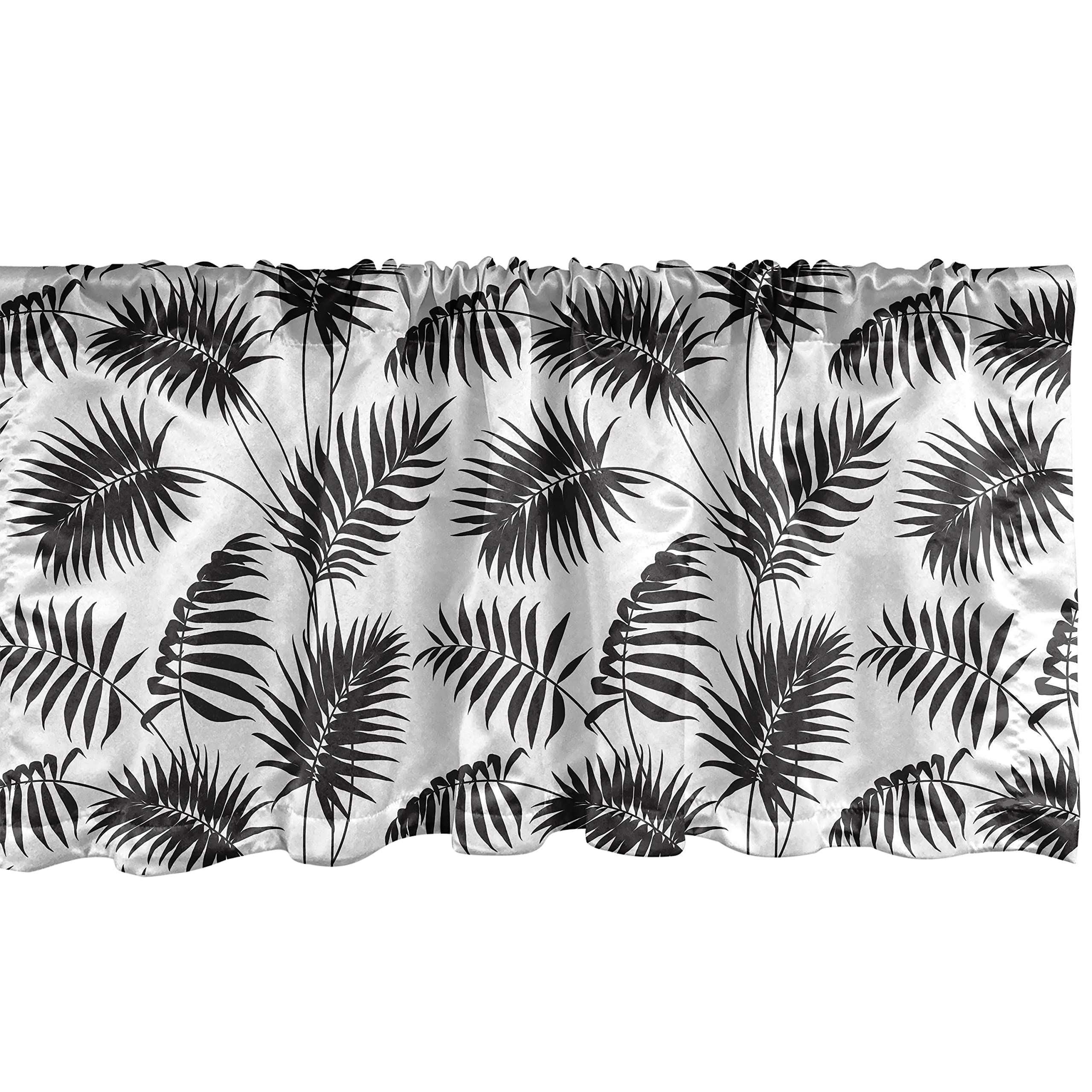 Ambesonne Vintage Monochrome Leaves Window Valance - Dark Grey Charcoal 54x12 Inches - Rod Pocket Kitchen & Bedroom Curtain - Summer Foliage Design for Home Decor | Perfect for Farmhouse, Cottage & Boho Style Rooms