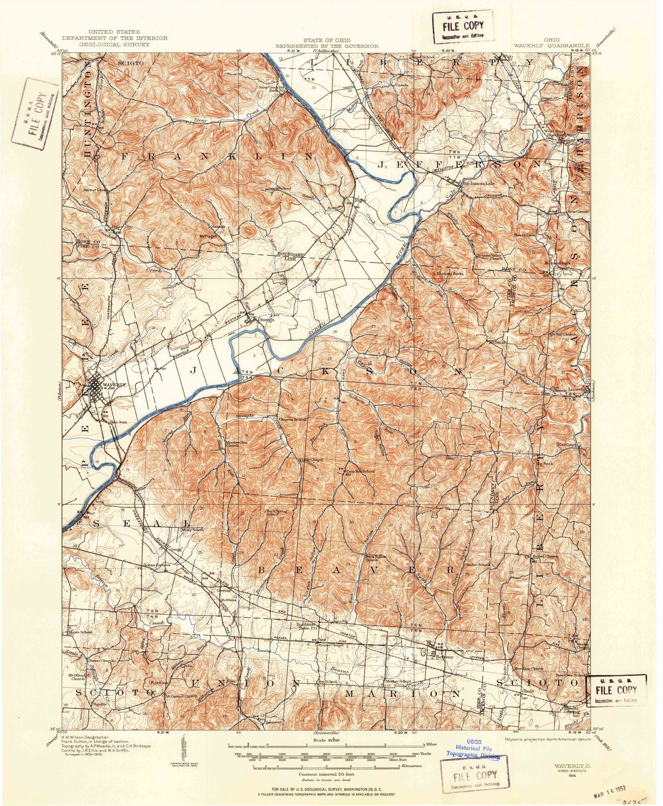 1906 Waverly OH Historical Topographic Map - USGS Vintage Wall Art - 44x55 Inch Large Framed Ohio Map - Perfect for Home Office Decor & Geography Enthusiasts