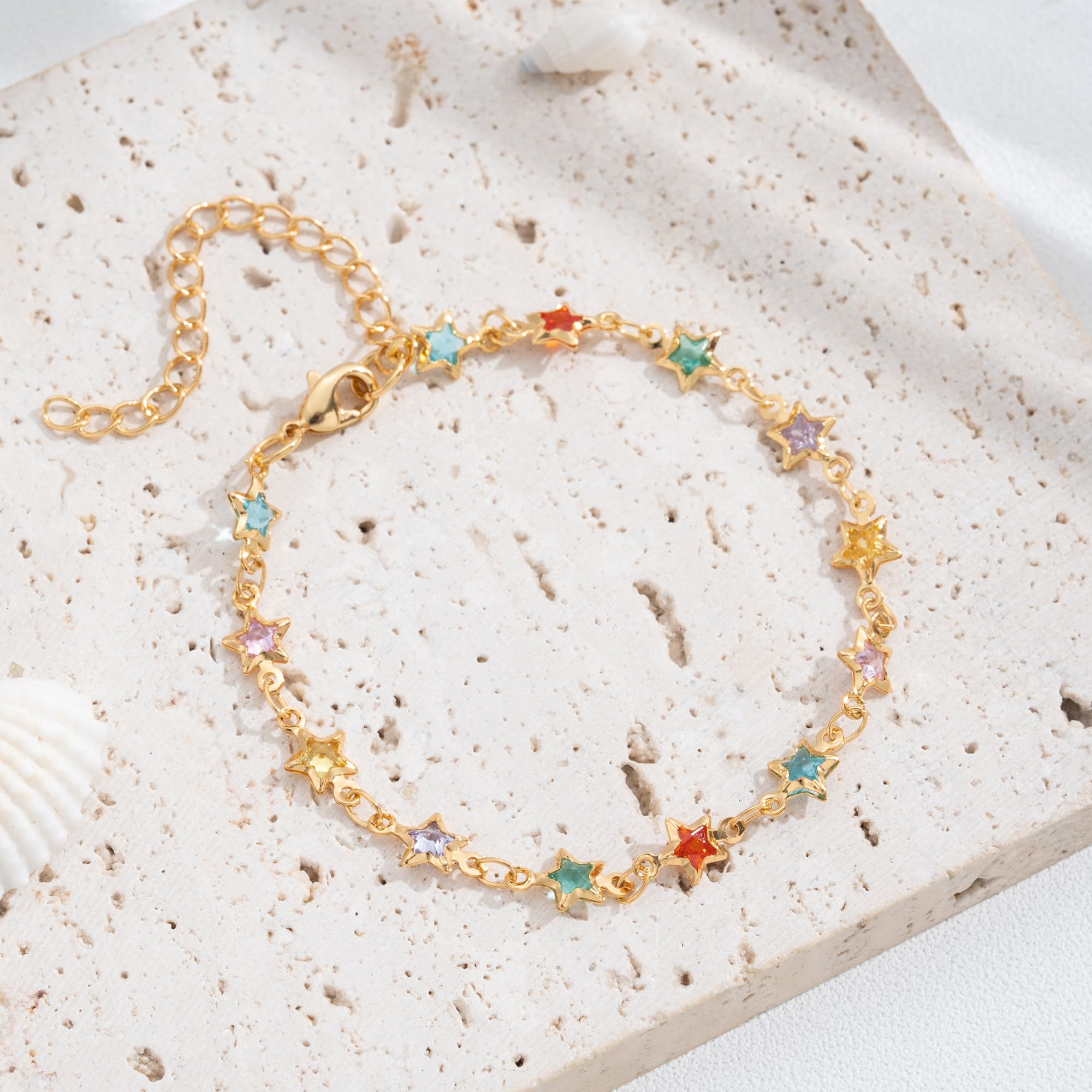 Sanyaa 18K Gold Plated Multi Stone Crystal Star Bracelet for Women | Elegant Jewelry Gift for Birthday, Anniversary & Special Occasions