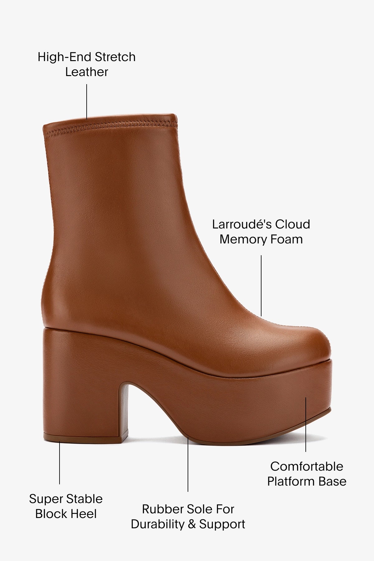 Miso Platform Boots in Caramel - Stretch Leather Ankle Boots for Women | Comfortable & Stylish Fall/Winter Shoes | Perfect for Office, Dating & Casual Outfits