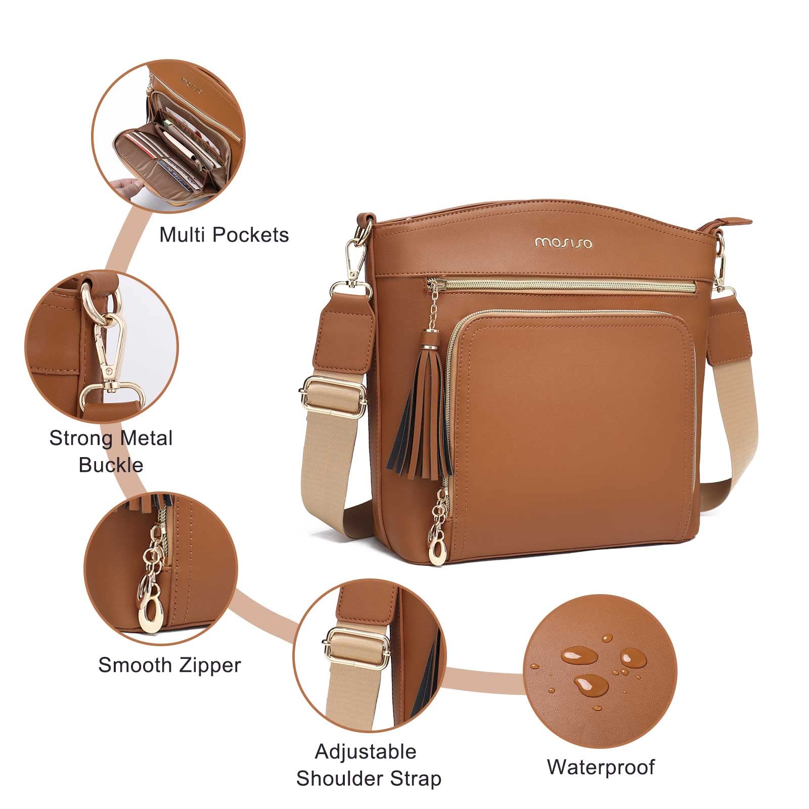 MOSISO Women's Crossbody Bag with Multi Pockets, Card Holder & Tassel - Stylish Shoulder Purse for Daily Use, Travel & Shopping