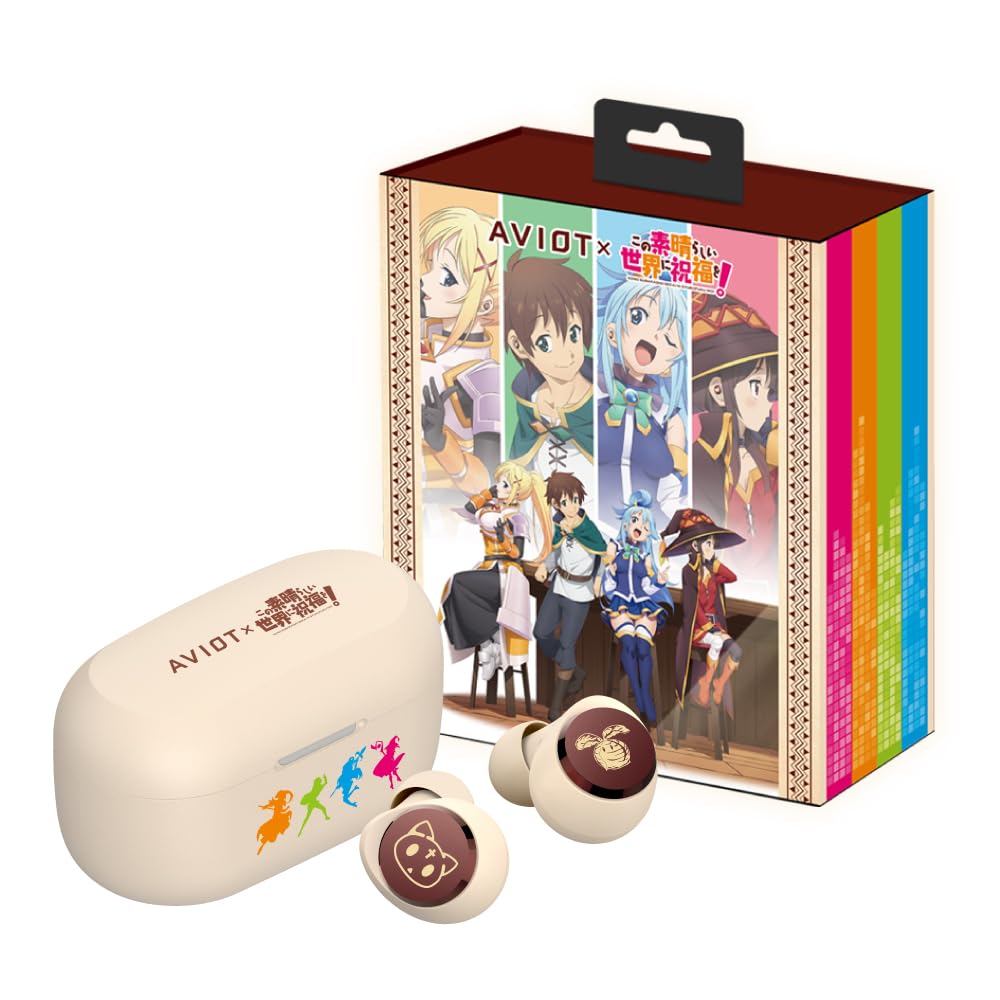 AVIOT KonoSuba Wireless Earbuds TE-D01v-KSB - Official Licensed Anime Earbuds with Noise Cancelling, Japanese Voice & Special Edition Design | Perfect for Anime Fans, Gaming & Commuting