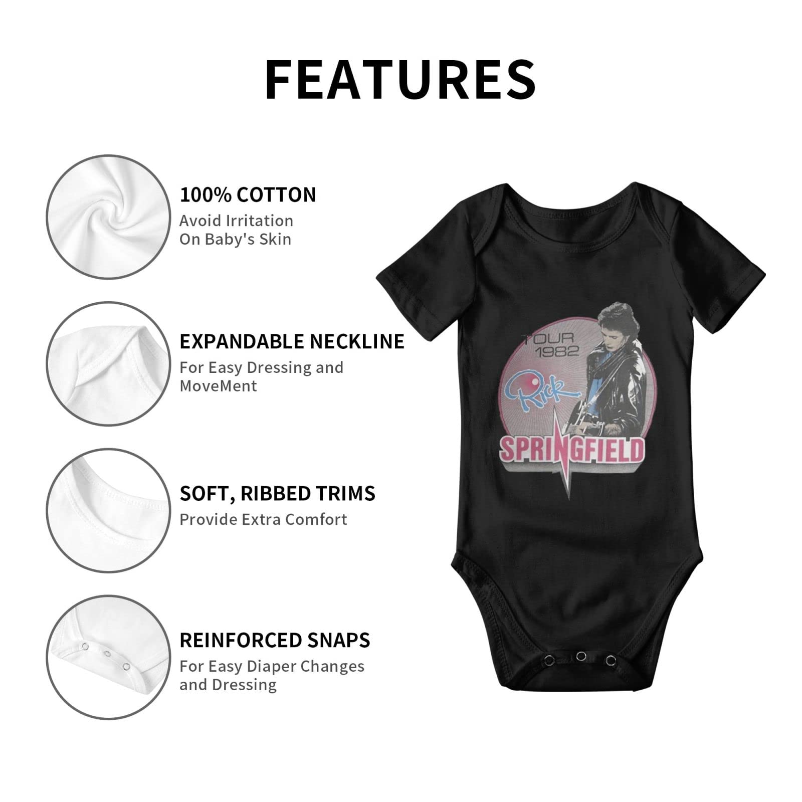 American Rick Music Springfield Baby Onesie - Newborn Romper Unisex Short Sleeve Bodysuit | 3D Printed Jumpsuit Funny Cotton Soft Outfit for Baby Girl & Boy (0-24 Months) | Perfect for Playdates, Family Photos & Music-Themed Events