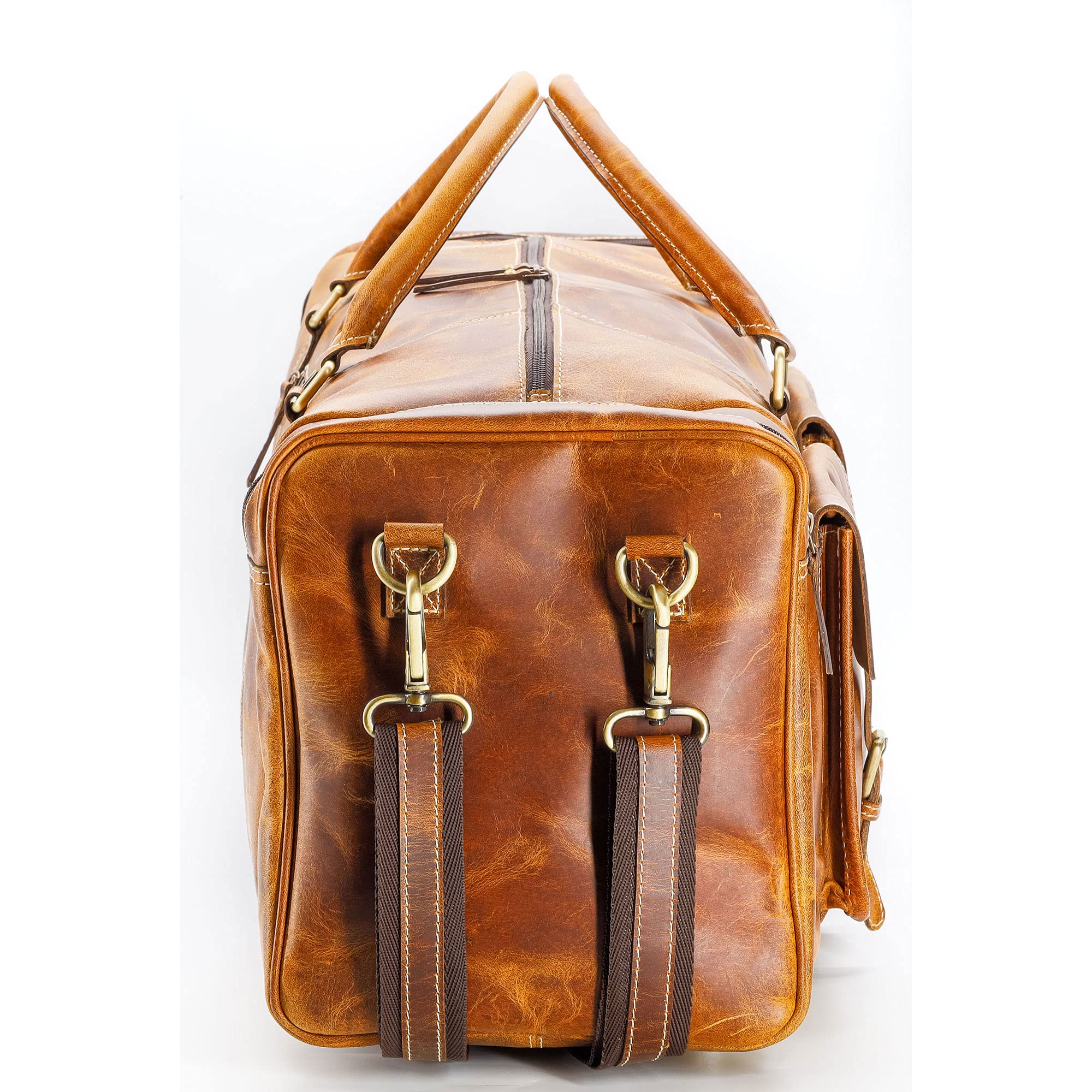 28 Inch Leather Duffel Bag for Travel, Gym & Sports - Distressed Tan Overnight Weekender Holdall - Perfect for Cabin Carry-On, Workout & Weekend Getaways