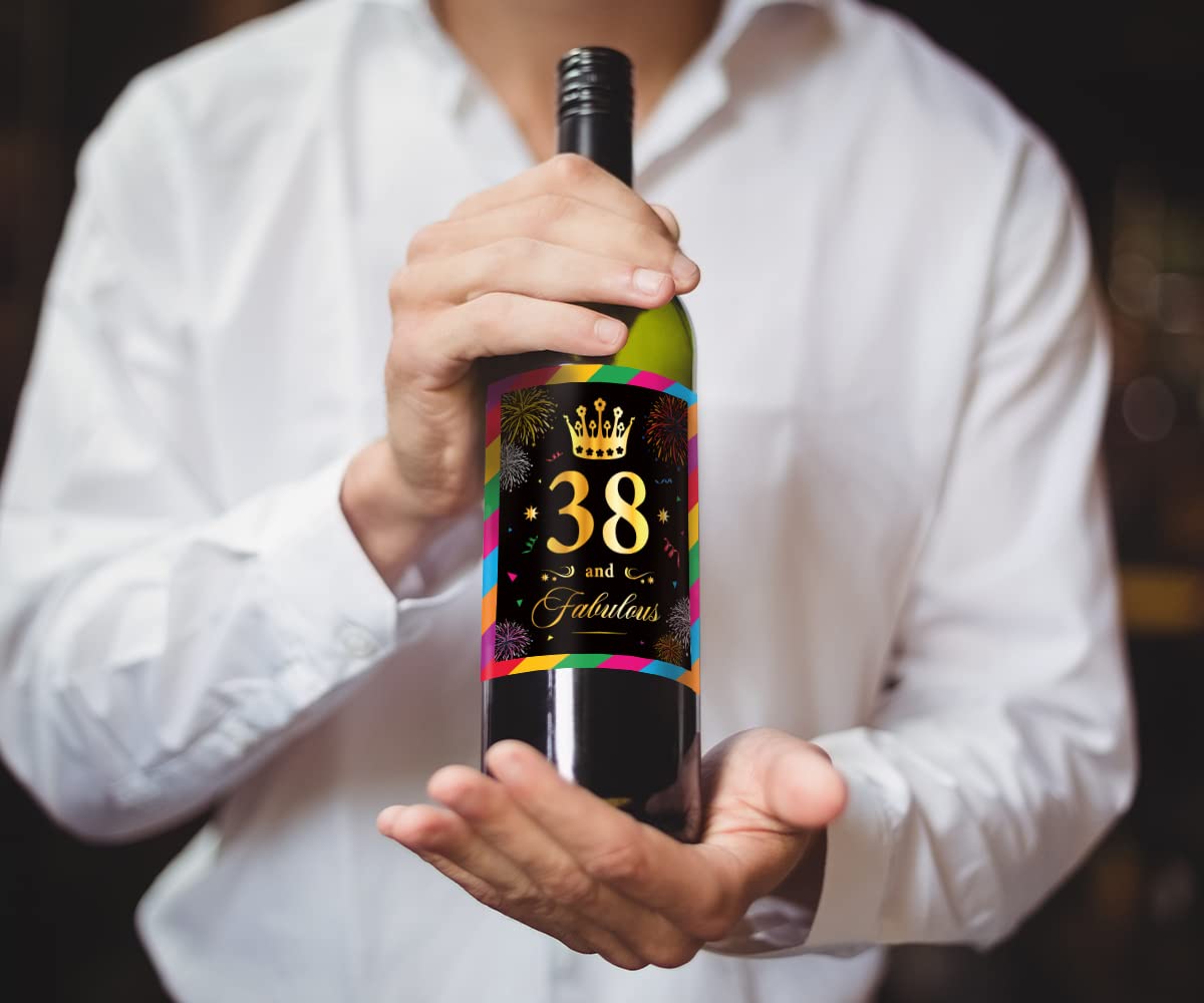 38th Birthday Wine Bottle Labels - Set of 6 Personalized Wine Stickers for 38th Birthday Party Decorations, Anniversary Gifts & Celebrations - Perfect for Wine Lovers, Party Favors & Special Occasions