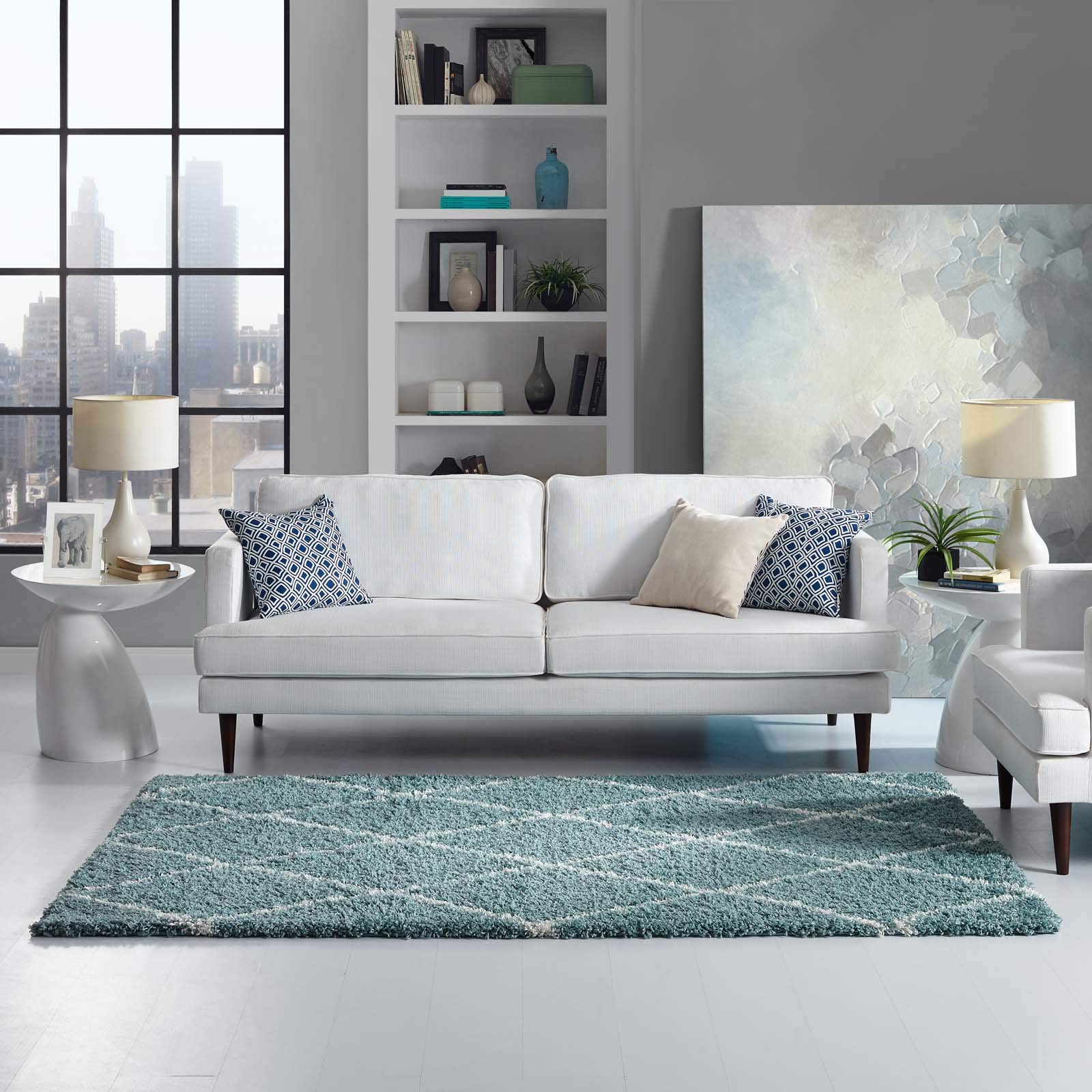 Modern Contemporary Urban Design Living Room Area Rug - Soft Fabric Floor Carpet with Multi-Blue Pattern - Perfect for Lounge, Bedroom & Home Decor