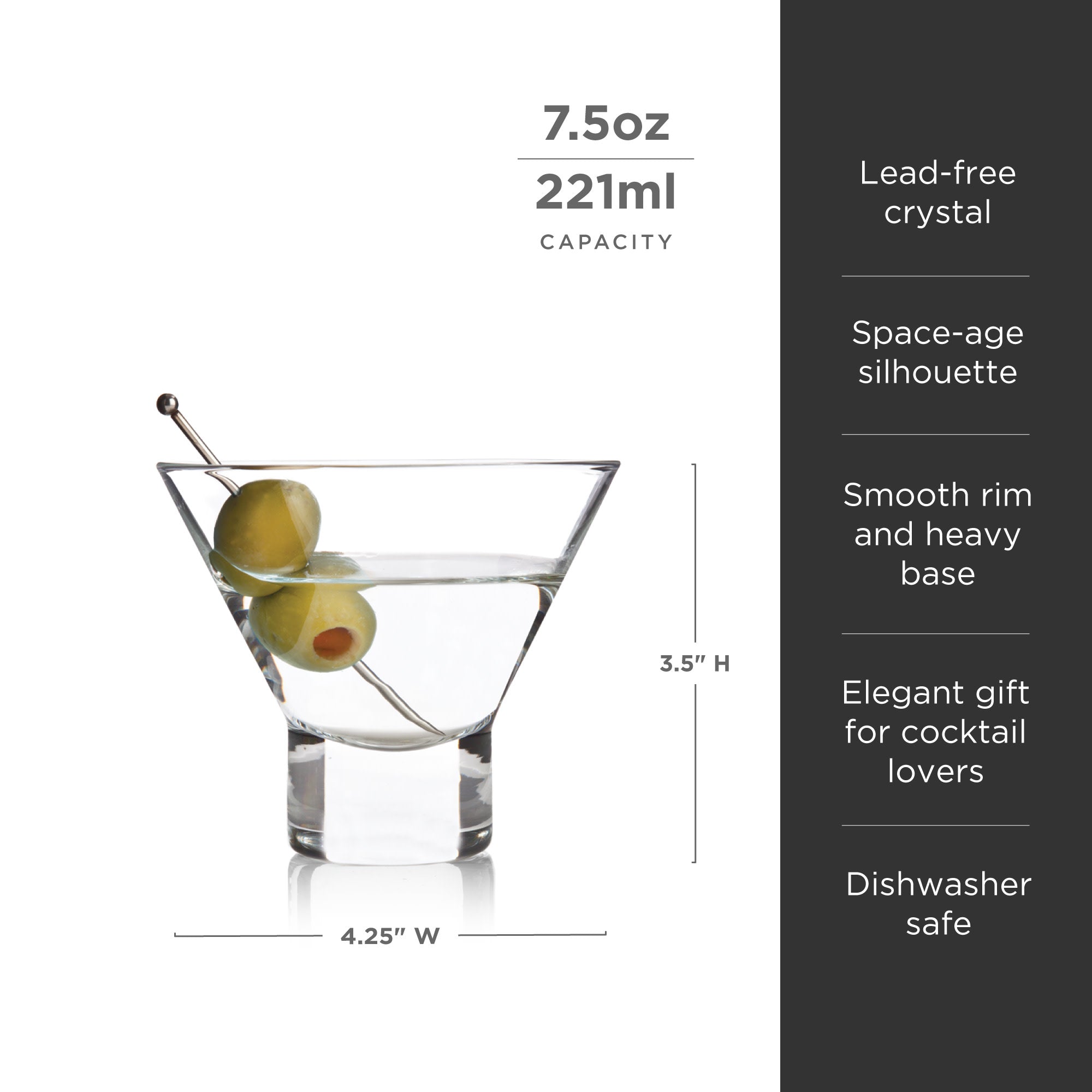 Premium Raye Heavy Base Crystal Stemless Martini Glasses - Set of 2 Elegant Modern Cocktail Glasses for Martini, Margarita, Whiskey & Wine - Perfect for Home Bar, Parties & Gifts
