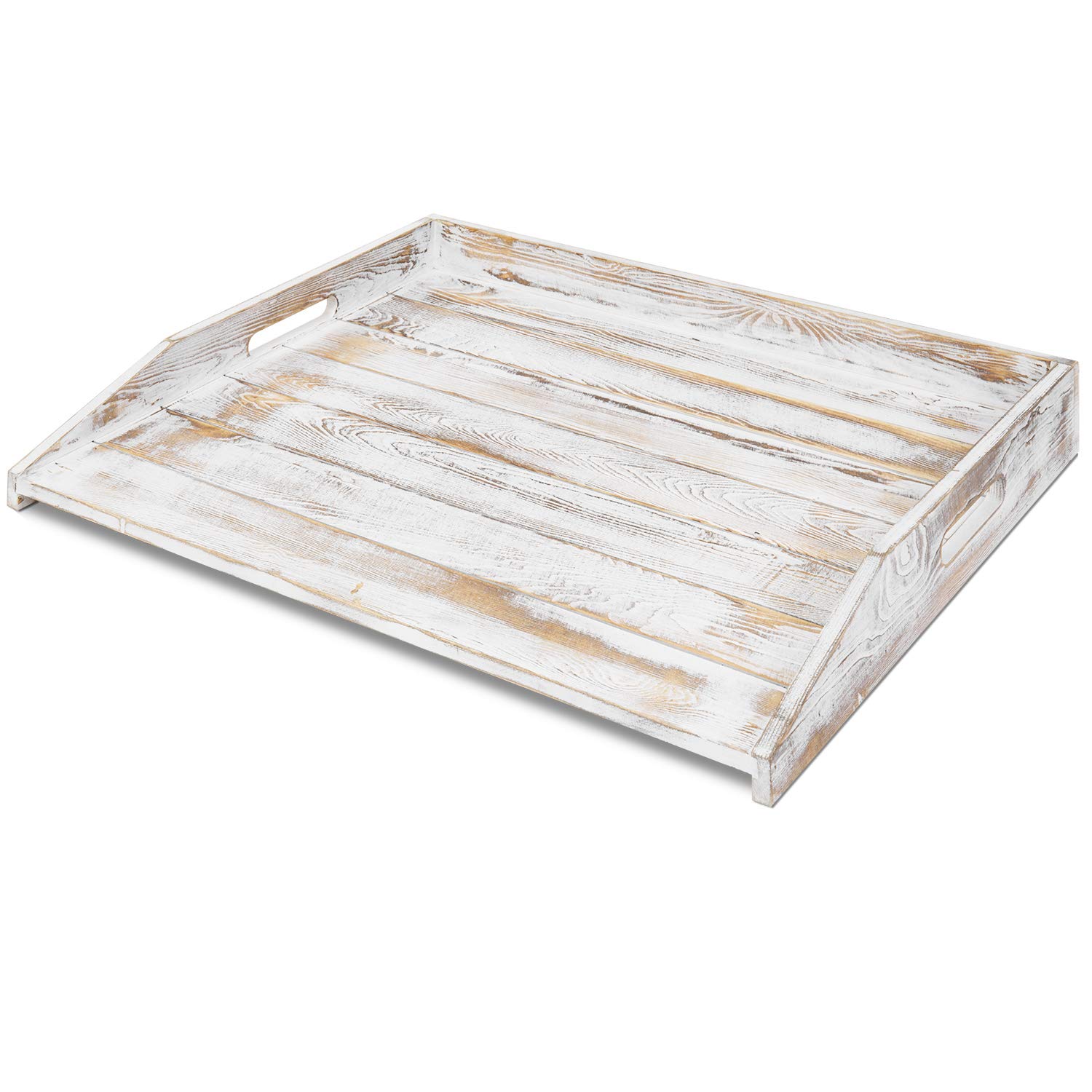 MyGift 30 Inch Extra Large Solid Wood Noodle Board - Rustic White Washed Kitchen Stove Cover with Cutout Handles - Oversized Decorative Serving Tray for Countertops - Perfect for Pasta Making, Baking, and Holiday Entertaining