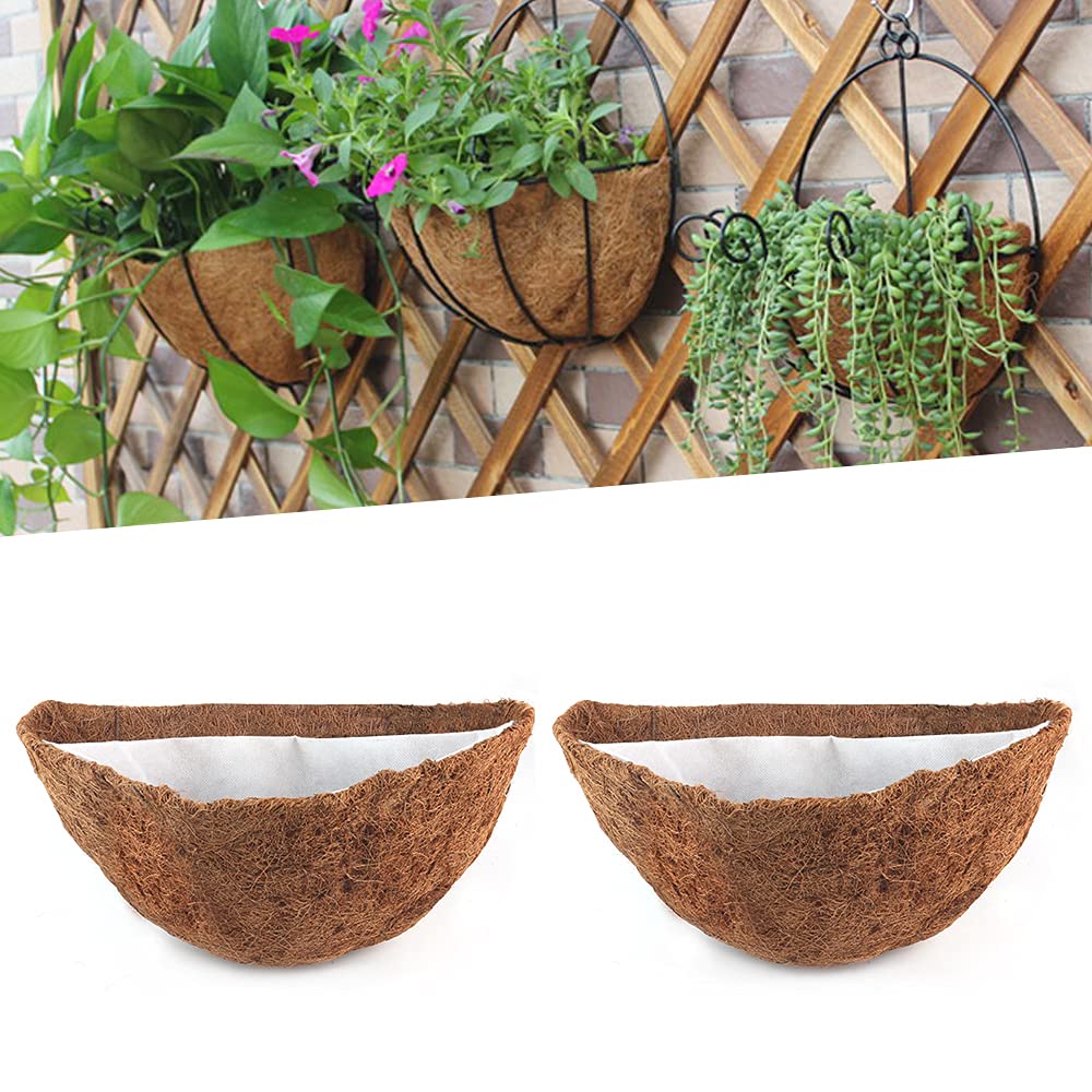 2 Pack Thick Coco Coir Liners for Hanging Baskets - 12 Inch Semicircle Coconut Fiber Plant Basket Liners, Insulating Flower Pot Basket Coconut Mat for Indoor/Outdoor Garden Decor & Plant Hangers - Perfect for Ferns, Petunias & Flowering Plants