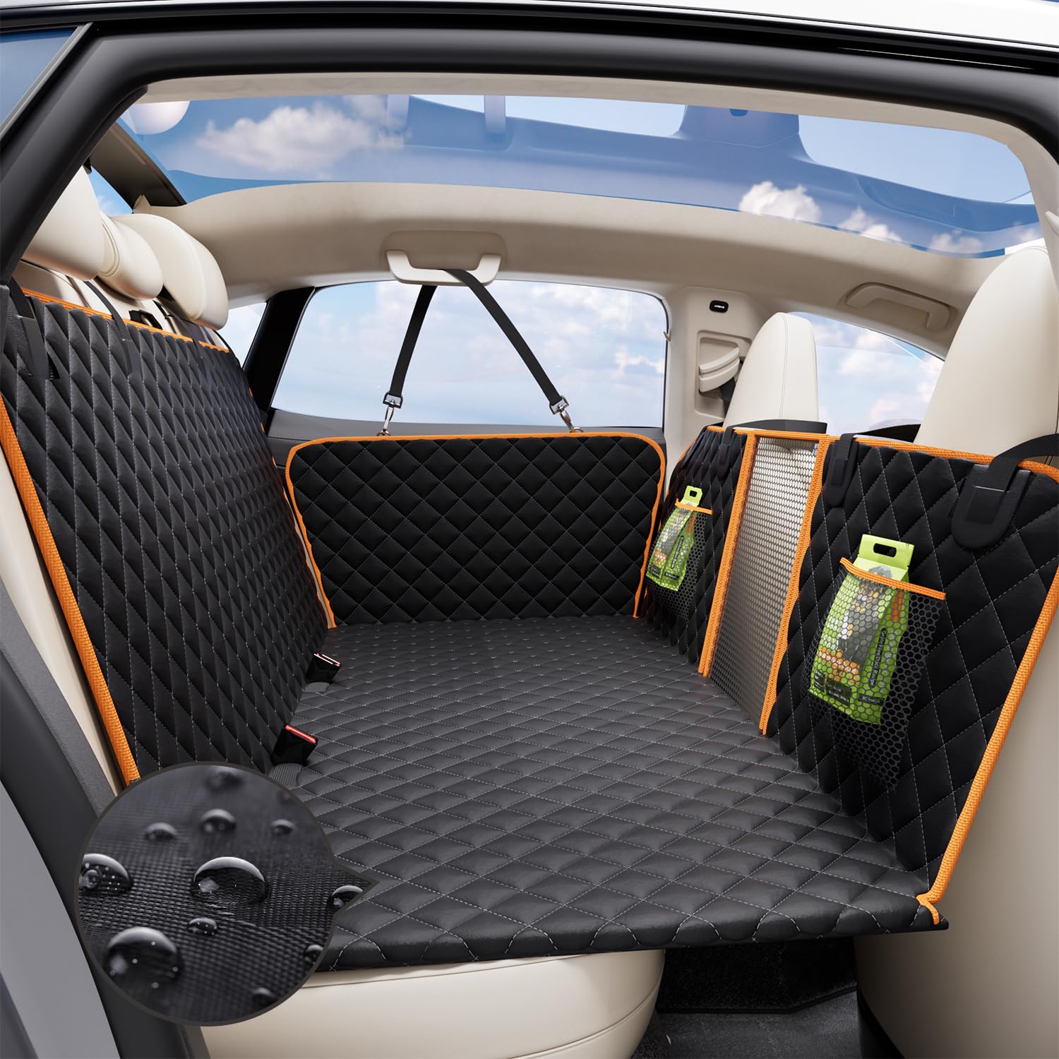 420LBS Heavy-Duty Dog Car Seat Cover for Back Seat - Waterproof Pet Travel Bed with Mesh Window & Storage Pocket - SUV & Truck Accessories for Safe & Comfortable Road Trips