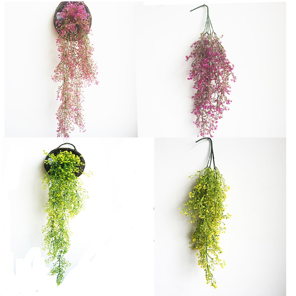 G-Tree Set of 2 Artificial Ivy Vine Hanging Plants with Red Roses - Fake Greenery for Garden Wall Decor, Home Office Wedding Party Decoration