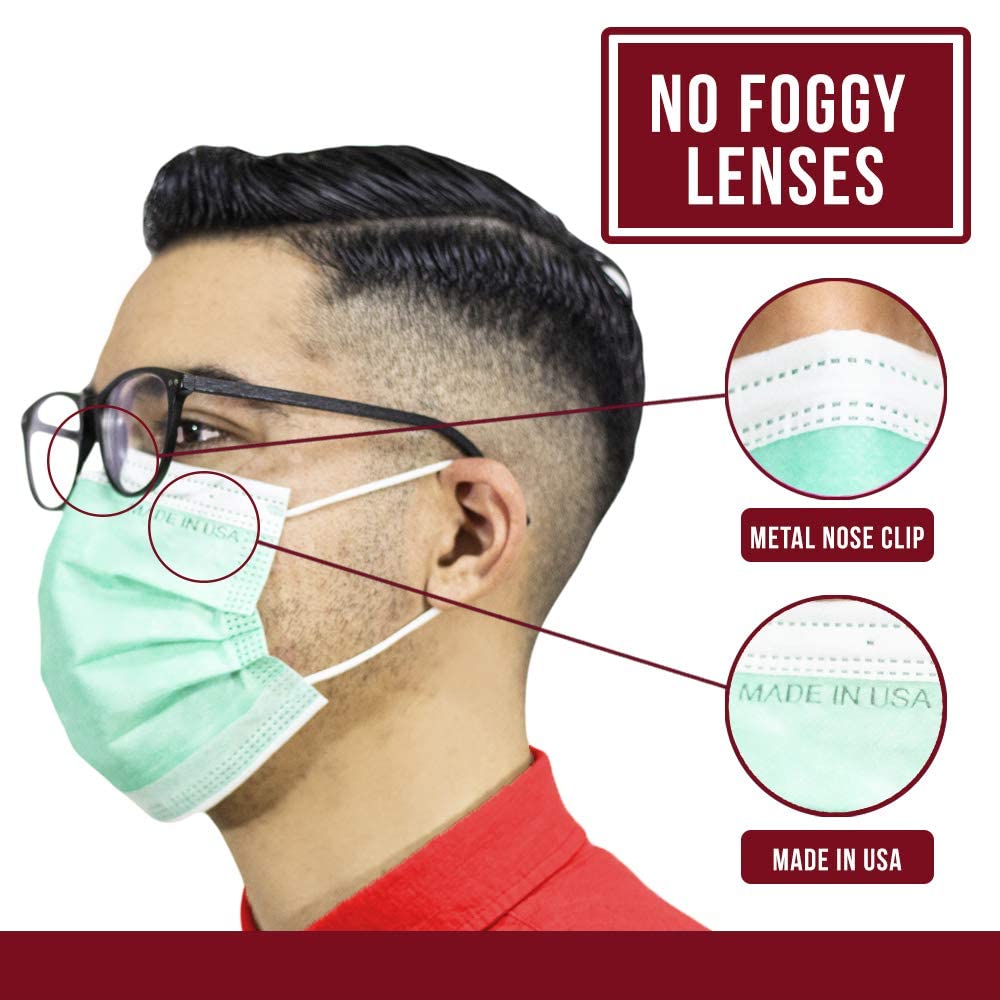 4-Ply Breathable Disposable Face Masks - Made in USA - Comfortable Elastic Ear Loops - Multiple Colors (500 Pack, Mint Green) - Perfect for Daily Use, Travel, Work & Public Safety