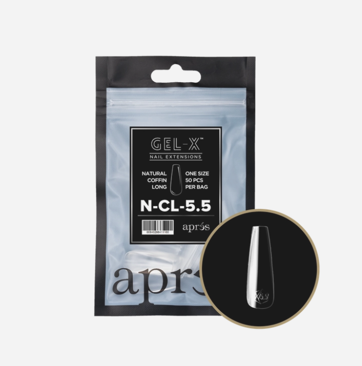 Apres Gel X Refill Tips 2.0 - 50pcs Natural Long Coffin Nail Extensions for Professional Salon & DIY Manicure at Home