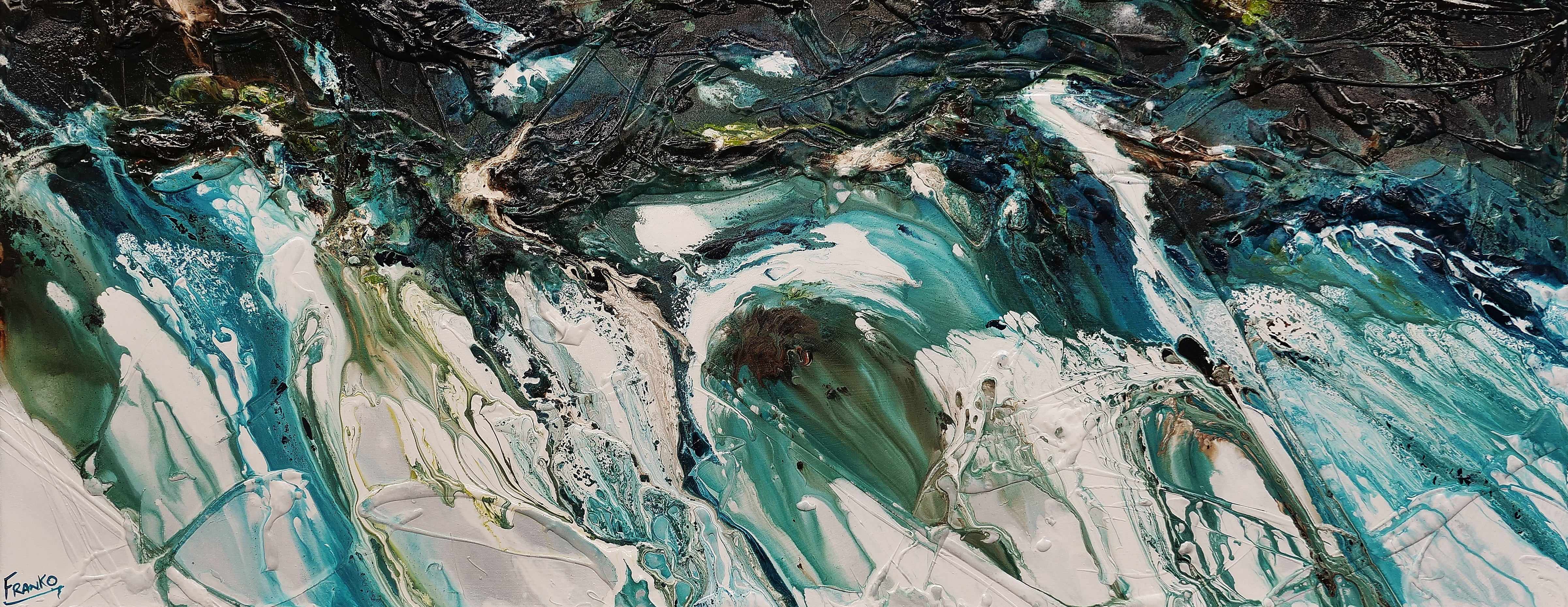 Natural Teals 200cm x 80cm Teal Textured Abstract Canvas Art Painting - Perfect for Living Room, Bedroom, or Office Wall Decor