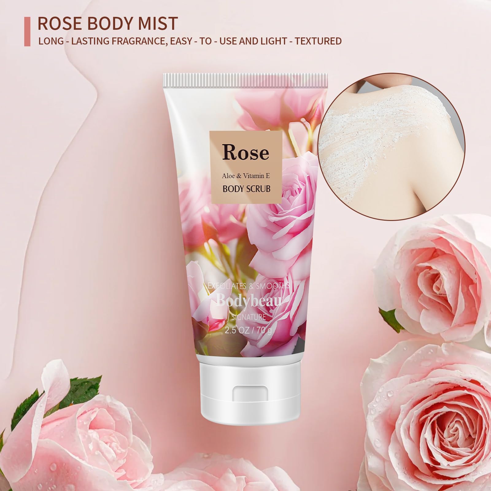 Luxury Rose Bath & Body Gift Set for Women & Girls - 4PCS Set Includes Shower Gel, Body Lotion, Body Mist & Exfoliating Scrub | Perfect Travel Size, Spa Day at Home, Birthday & Holiday Gift Idea