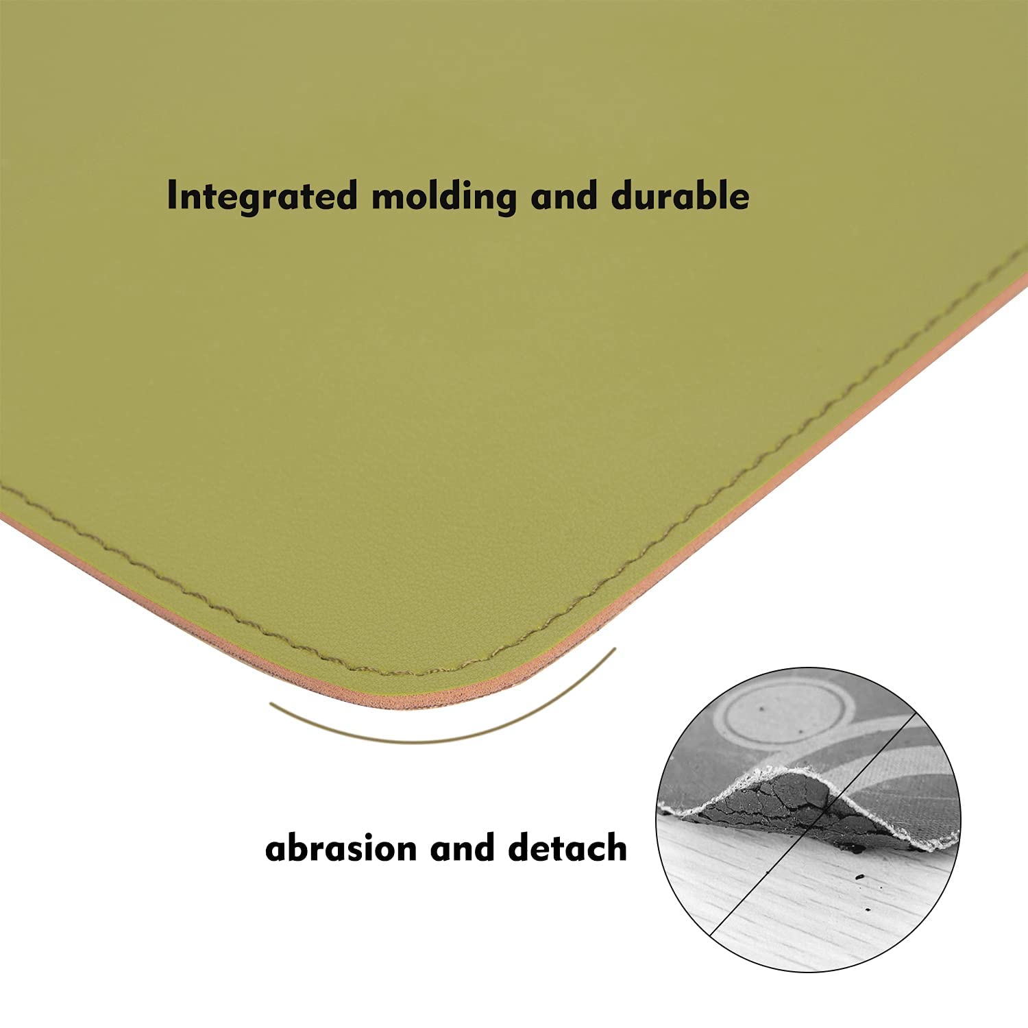 Premium Leather & Wood Double-Sided Mouse Pad with Stitched Edges - Non-Slip Desk Mat for Laptop, Office & Home Use - Includes Coaster - 8x11 Inch (Olive Green) - Perfect for Workstations, Gaming Setups & Ergonomic Workspaces