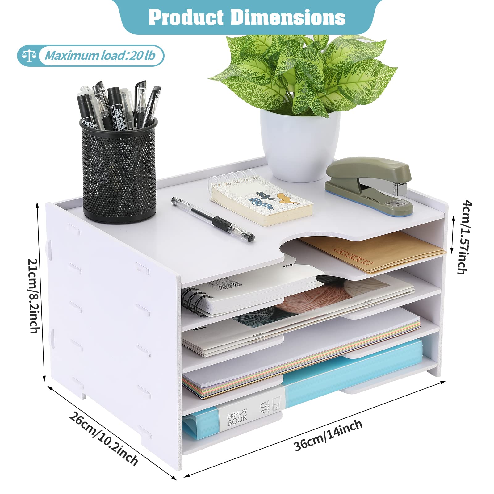 4-Tier Wooden Desktop Paper Organizer - Office & Home Storage