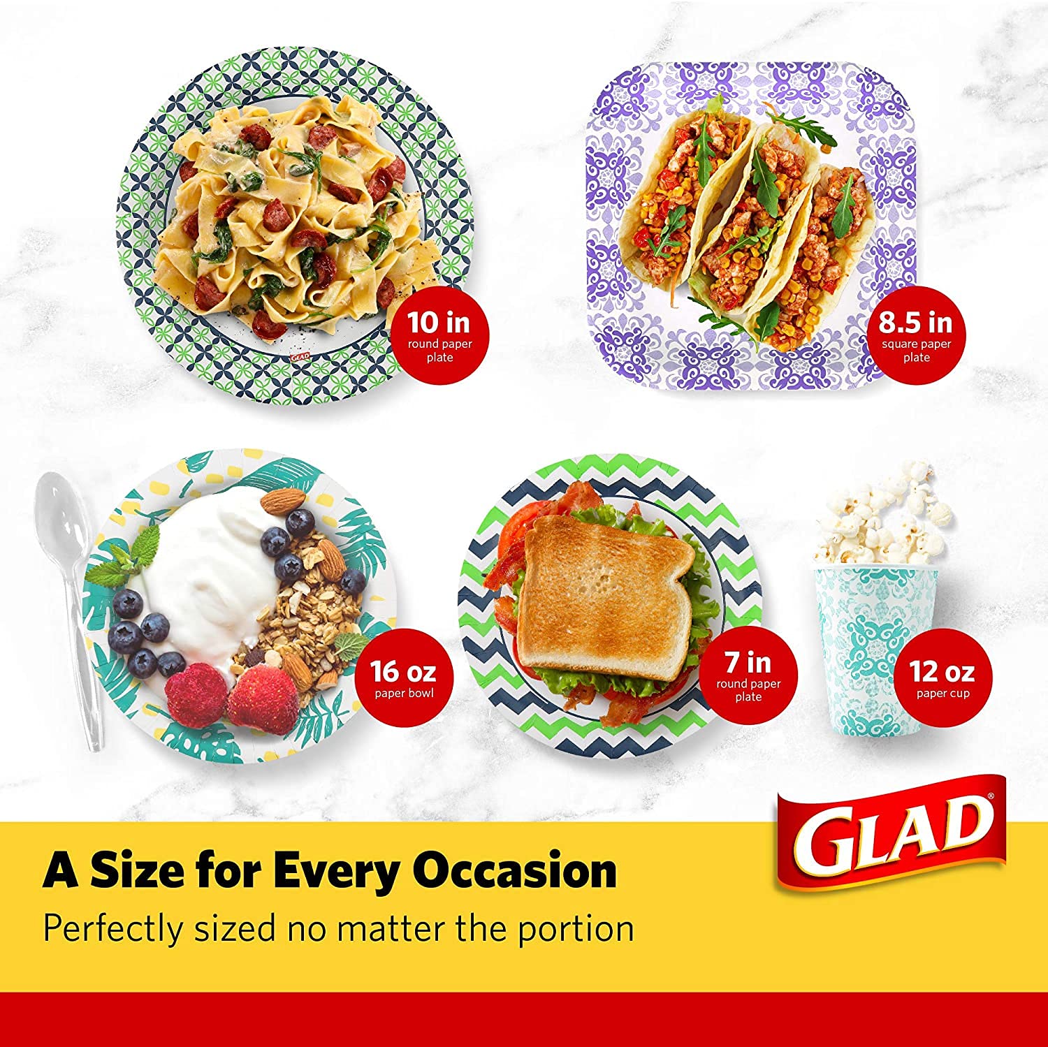 **Glad Square Disposable Paper Plates 600 Count – Heavy Duty, Soak Proof & Cut Proof – 8.5