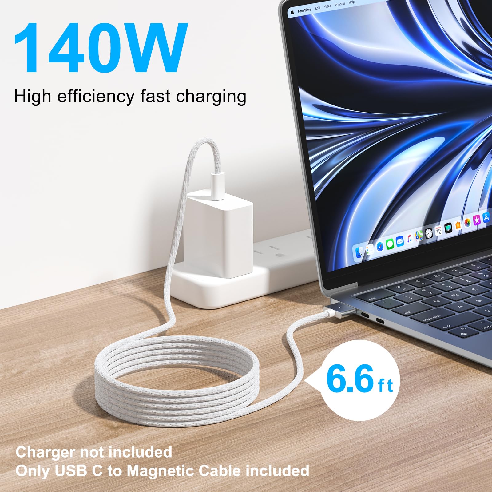 140W USB C to Magnetic Charging Cable - Fast Charging Cord for MacBook Air (M2 2022) & MacBook Pro (14
