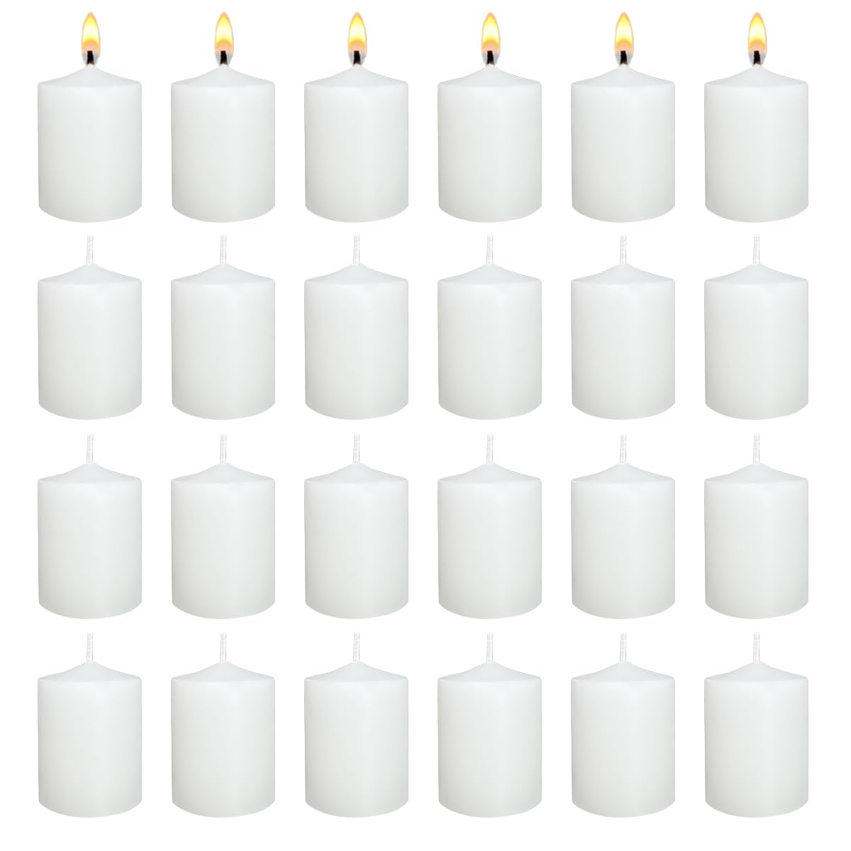 Long-Lasting Unscented White Votive Candles - 24 Pack Small Pillar Candles for Weddings, Church, Home Decor & Relaxation
