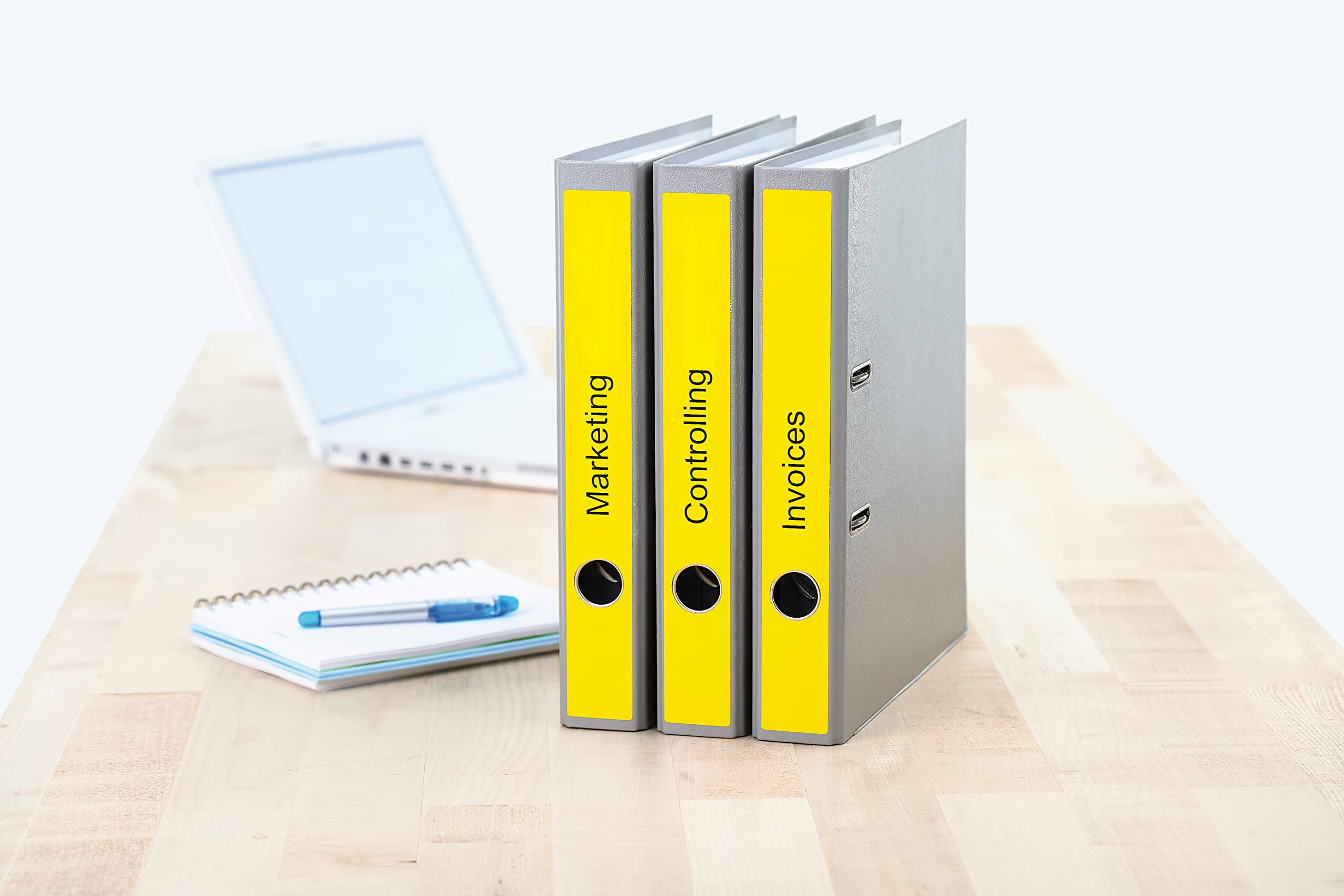 HERMA Self Adhesive Spine Labels - 100 Blank Yellow File Folder Stickers (5 Labels per A4 Sheet, 20 Sheets, 38x297mm) for Laser & Inkjet Printers - Perfect for Office Organization, Filing Systems & Document Management