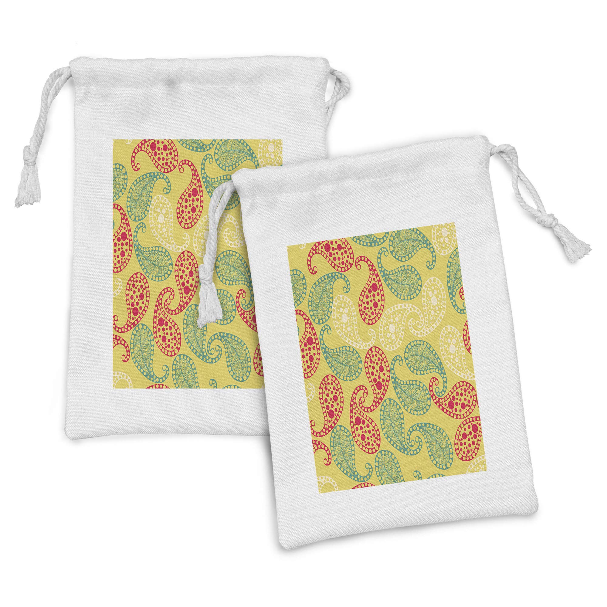 Ambesonne Paisley Fabric Pouch Set of 2 - Folkloric Ornamental Drawstring Bags for Toiletries, Jewelry & Travel Accessories (9