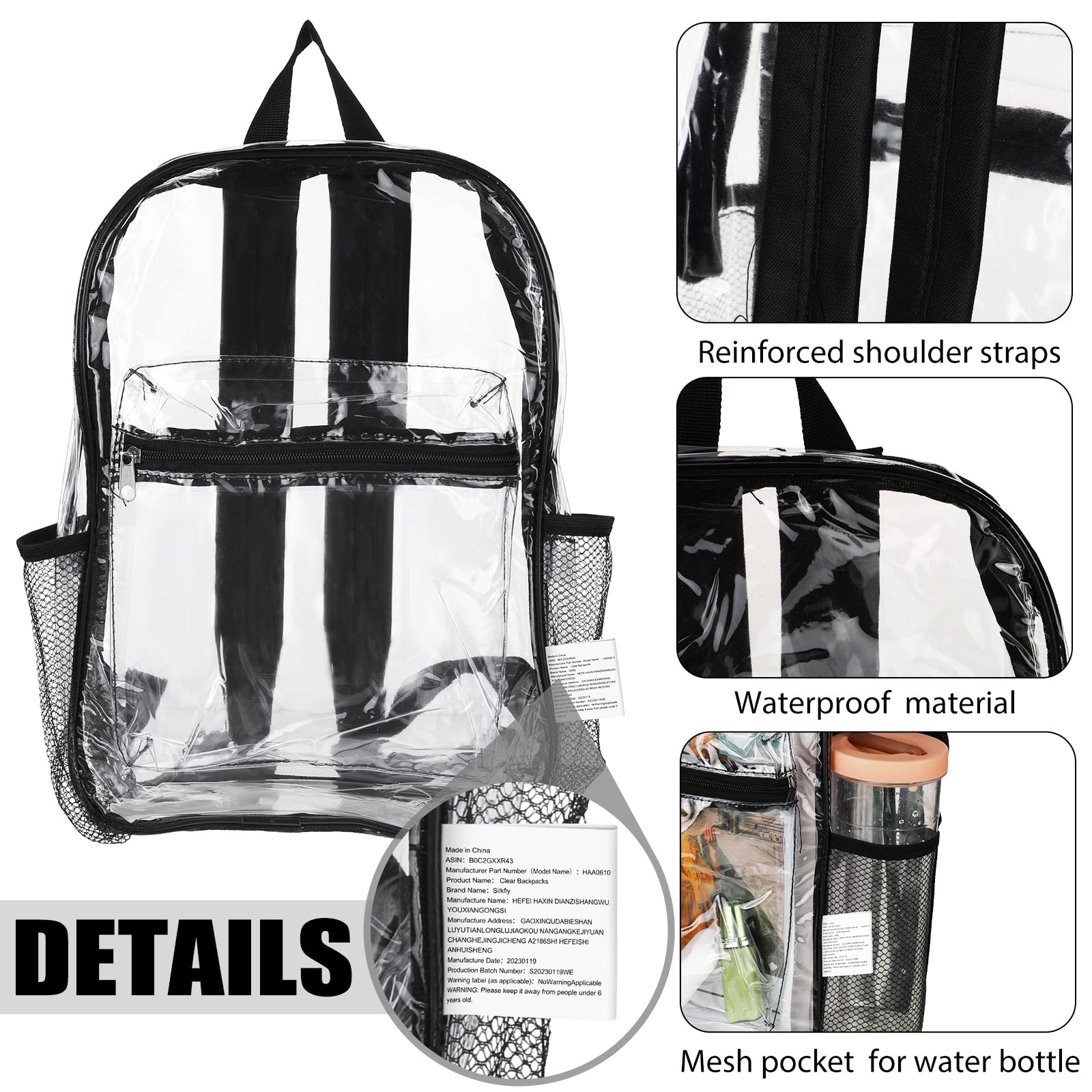 48 Pack Clear PVC Backpacks Bulk - Heavy Duty Transparent Bookbags with Pockets for School, Work & Travel (15 x 11 x 3.6 Inches) - Perfect for Stadium Security, Concerts, Airports & Theme Parks