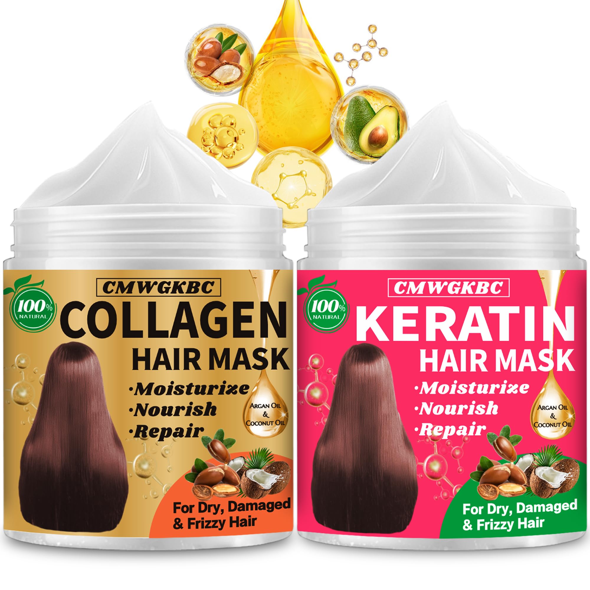Collagen & Keratin Hair Mask for Damaged Hair Repair - Deep Conditioning Treatment with Vitamin E & Argan Oil - Hydrating Hair Care for Dry, Brittle Hair - Perfect for All Hair Types & Gift Giving - Use for Weekly Hair Spa Treatment at Home
