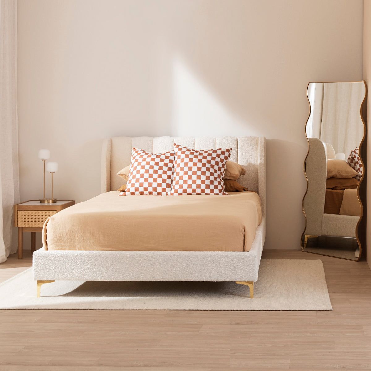 Georgia Boucle Upholstered Double Bed Frame - White | Modern & Cozy Bedroom Furniture for Small Spaces & Guest Rooms