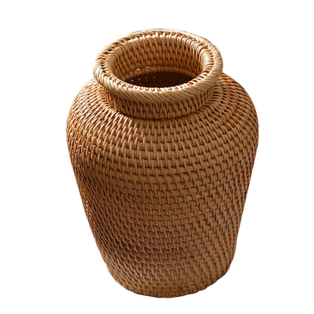 DOITOOL Rustic Woven Rattan Vase - Farmhouse Wicker Basket for Home Decor, Wedding Centerpiece & Kitchen Storage | Perfect for Dried Flowers, Farmhouse Style & Organizing Essentials