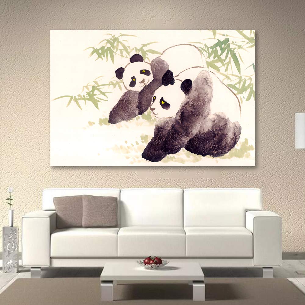 Wall26 Canvas Wall Art - Panda with Bamboo Giclee Painting, 16x24 Inches, Perfect for Bedroom, Living Room, Home Office, and Nursery Decor