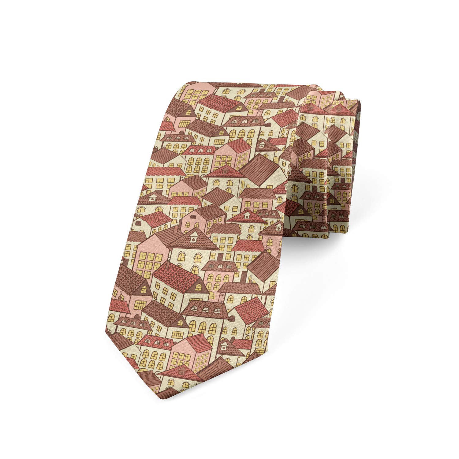 Ambesonne Men's Necktie - Elegant Town Houses City Life Design, 3.7