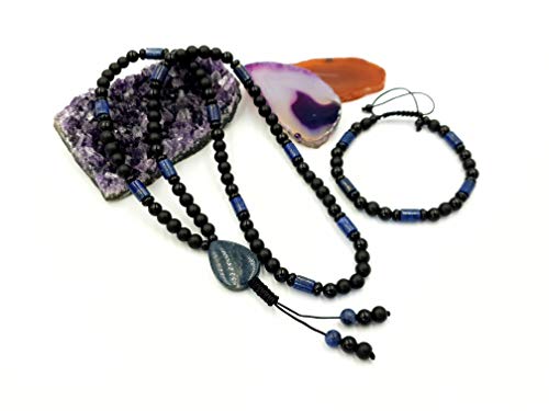 Natural Lapis Lazuli & Onyx Beaded Necklace and Bracelet Set with Sodalite Pendant - 6mm Gemstone Jewelry for Men & Women - Perfect for Gifting, Meditation & Spiritual Healing