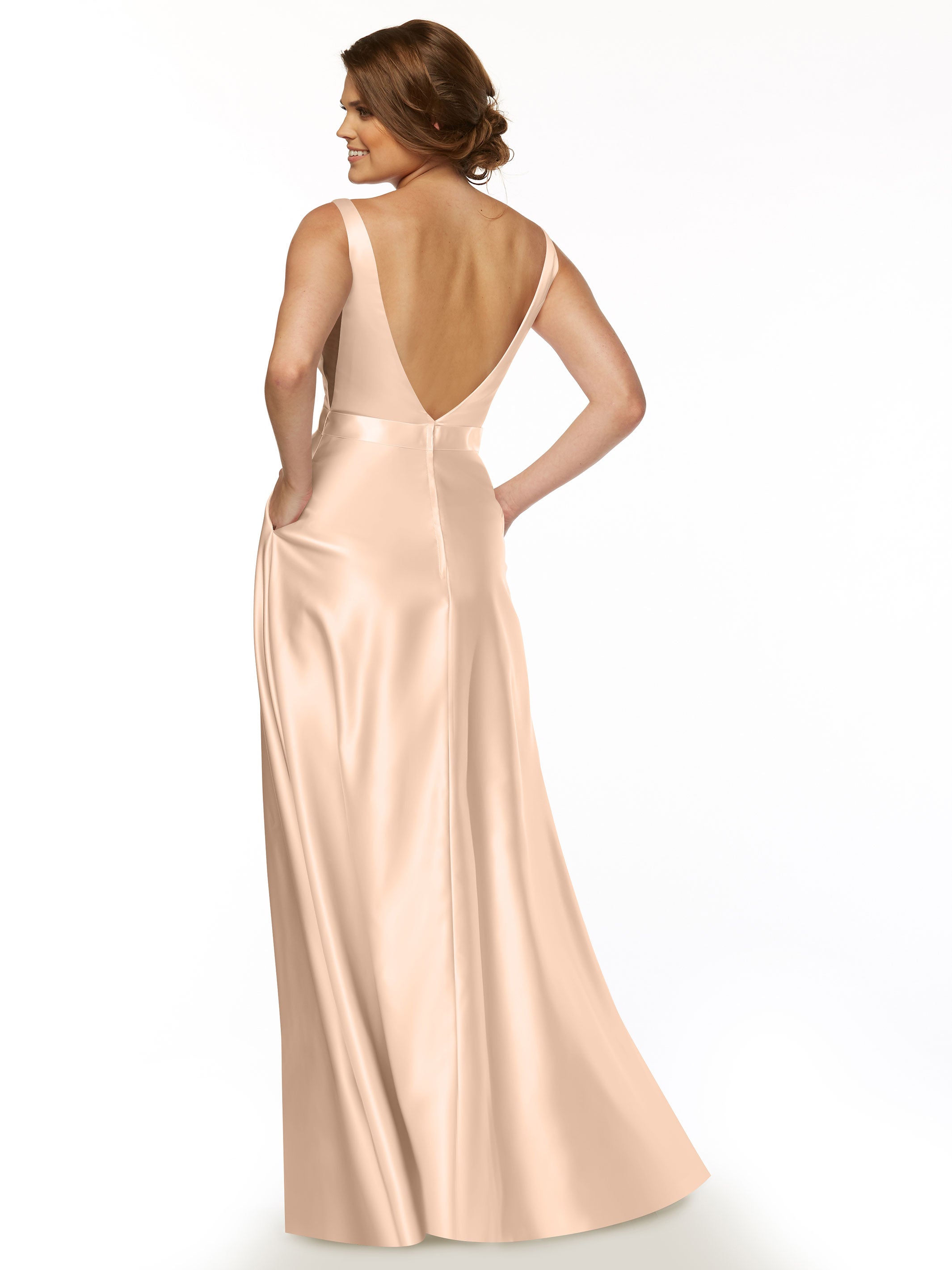 Elegant 80118 Satin A-Line Bridesmaid Dress with V-Neck & Waist Sash - Perfect for Weddings, Formal Events & Special Occasions