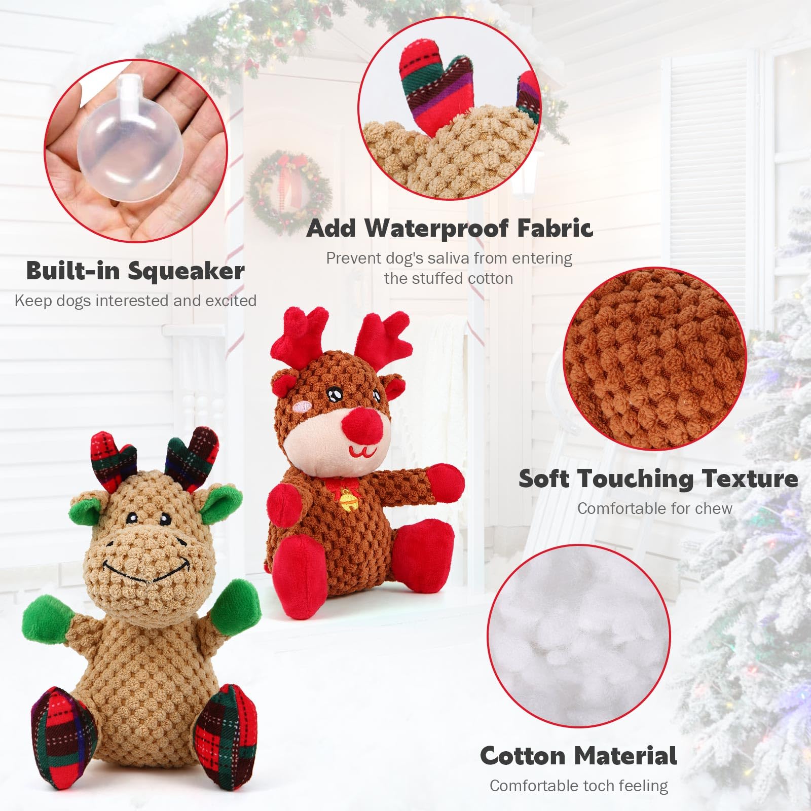 2 Pack Christmas Squeaky Plush Dog Toys for Small & Medium Dogs - Durable Chew-Proof Puppy Toys with 2 Cute Elk Designs (Red & Green) - Perfect for Holiday Playtime, Training Rewards & Interactive Fun