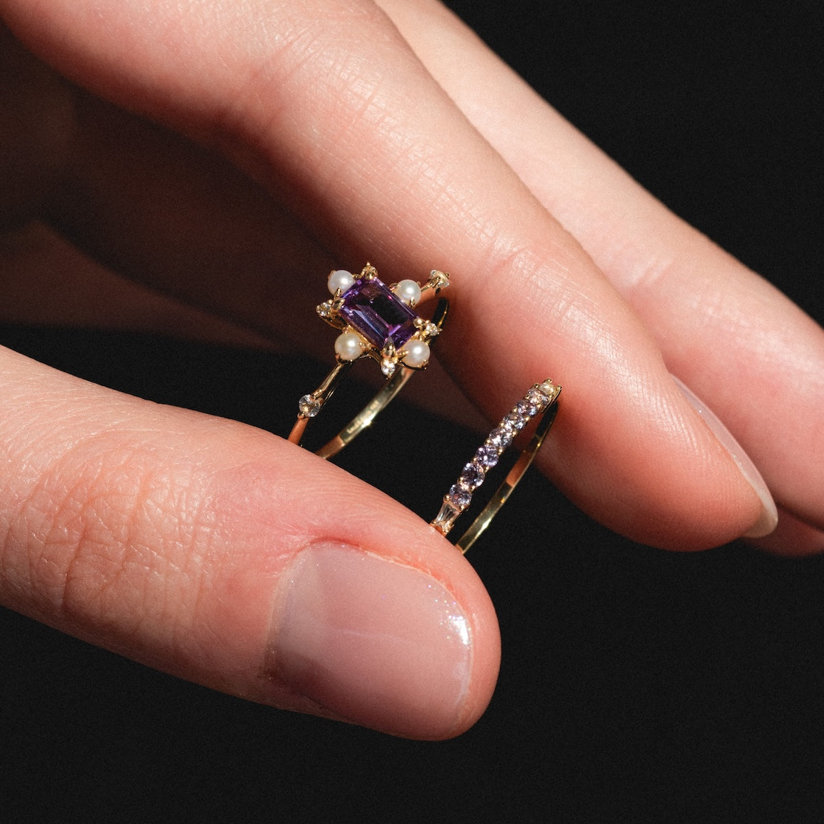 Solid Gold 2025 June Birthstone Art Deco Alexandrite & Pearl Statement Ring for Women - Elegant Jewelry Gift for Anniversary, Wedding, or Special Occasions