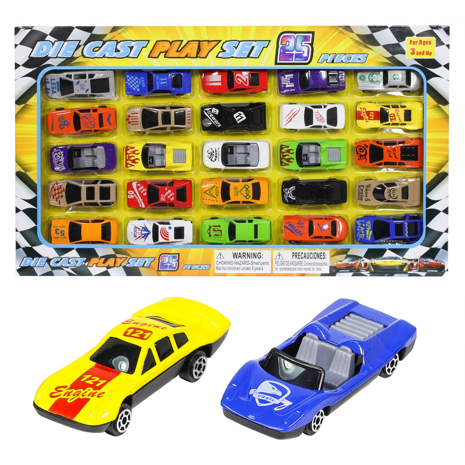 25-Piece Race Car Die-Cast Toy Cars Playset for Boys - Miniature Vehicle Collection with Storage Case - Perfect for Kids Ages 3+ | Birthday Gifts, Pretend Play, Racing Games & Toddler Learning Toys
