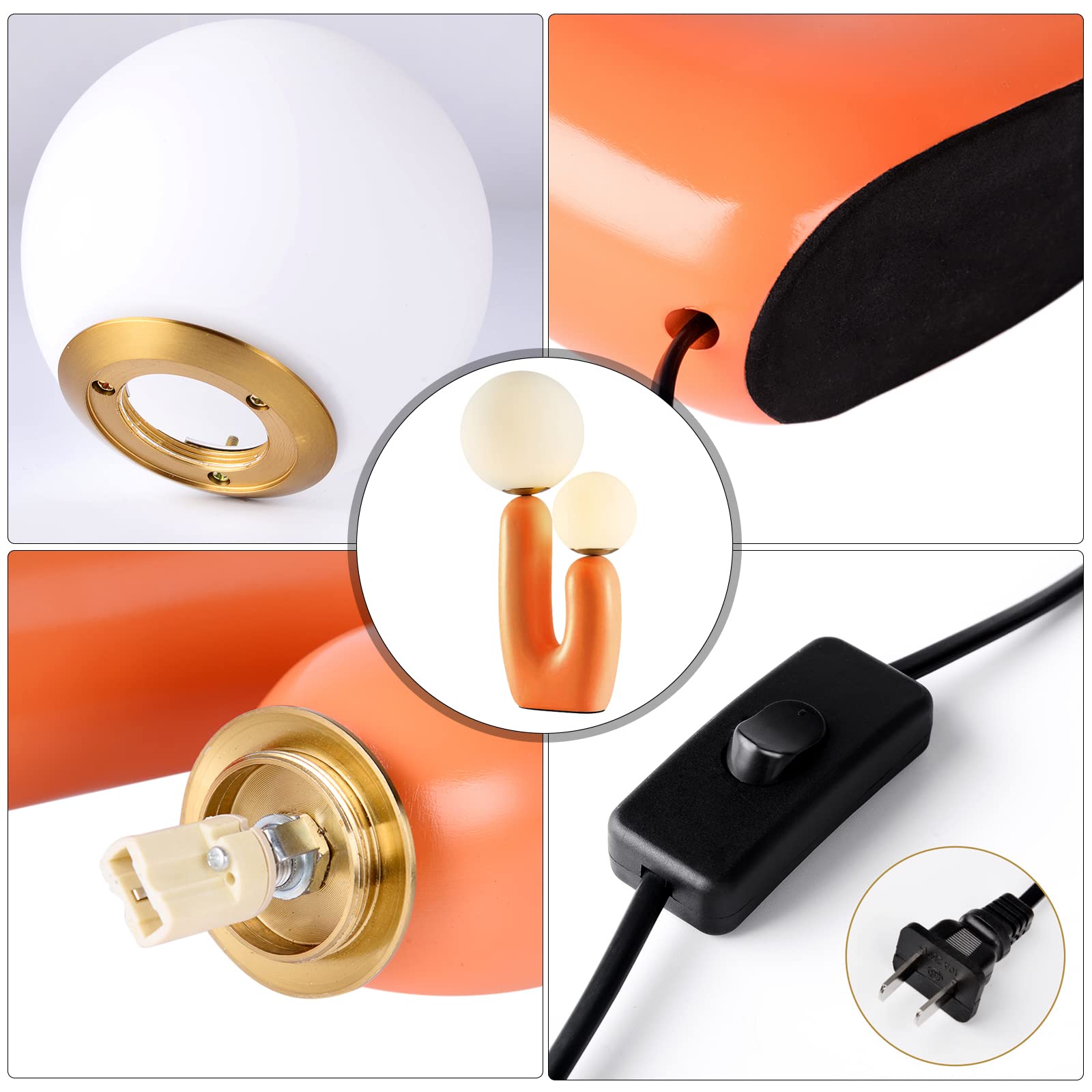 Arturesthome Modern Bedside Nightstand Table Lamp with Light Bulbs - Orange Accent Lighting for Living Room, Bedroom & Office Desk - Perfect for Reading, Relaxing & Decor