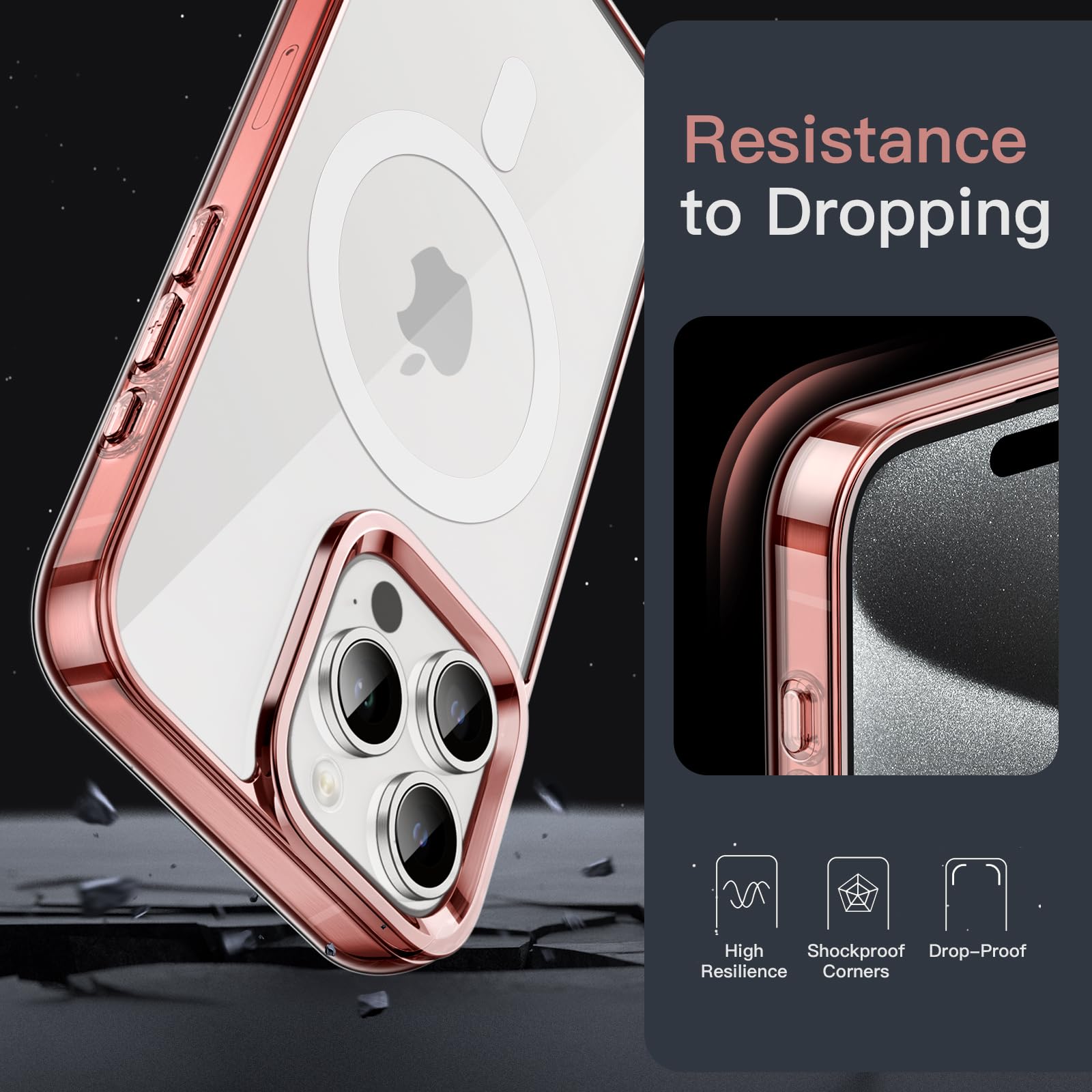 JETech Magnetic Case for iPhone 15 Pro 6.1-Inch | MagSafe Compatible Wireless Charging | Shockproof & Anti-Scratch Clear Back Bumper Cover (Rose Gold) | Perfect for Daily Protection & Wireless Charging at Home, Office or Travel