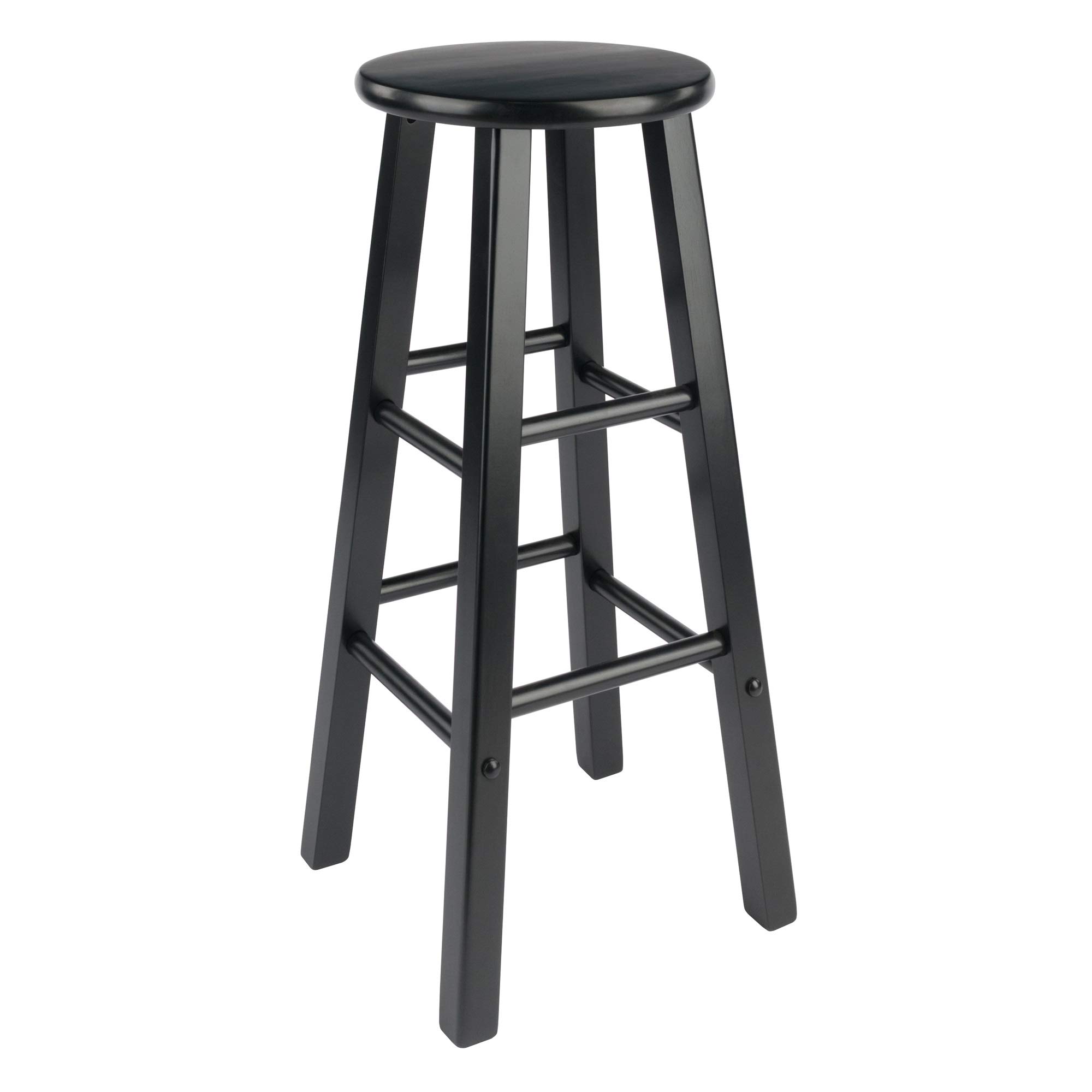 Ergode 2-Piece Wooden Bar Stool Set - Solid Black Wood Construction, 220lbs Weight Capacity, 8 Crossbars for Stability, Compact & Easy Assembly - Perfect for Kitchen Islands, Breakfast Bars, and Home Decor