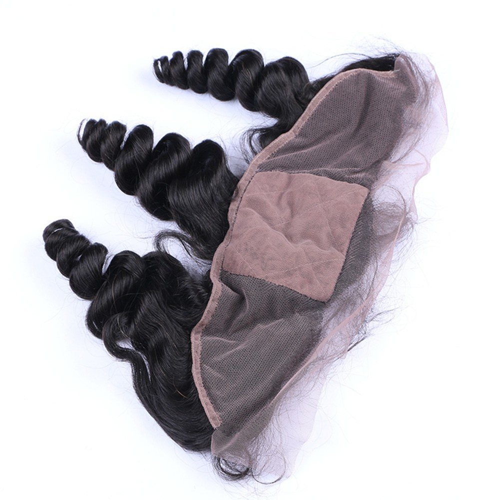 13x4 Silk Base Frontal Closure with Baby Hair | 8A Malaysian Loose Wave Curly Human Hair | 4x4 Full Lace Frontal | Virgin Hair Extensions for Natural Look | Perfect for Daily Wear, Special Occasions & Styling