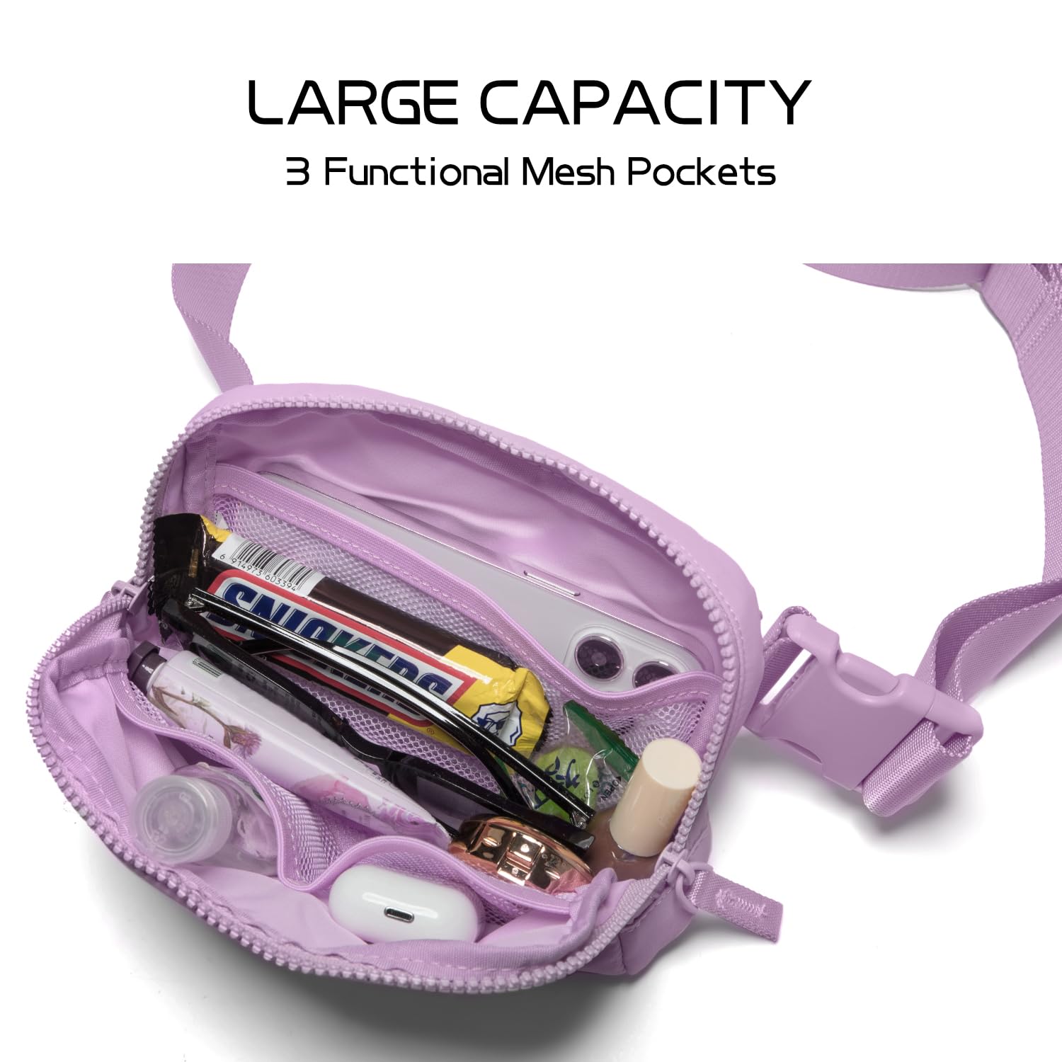 Women's Crossbody Fanny Pack with Two-Way Zipper - Adjustable Strap Waist Bag for Everyday Use - Fashionable Belt Bag for Women, Teen Girls & Men (Lavender) - Perfect for Travel, Shopping, Concerts & Outdoor Activities