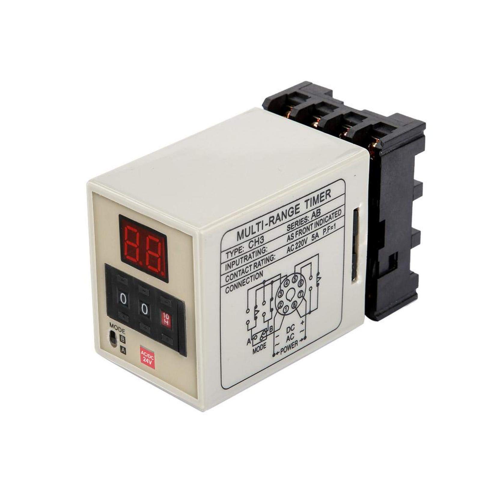 AH3-DM 0.01S-99H Digital Delay Timer Relay with LED Display - 24V AC/DC - Perfect for Industrial Automation, HVAC Systems, and Electrical Control Panels