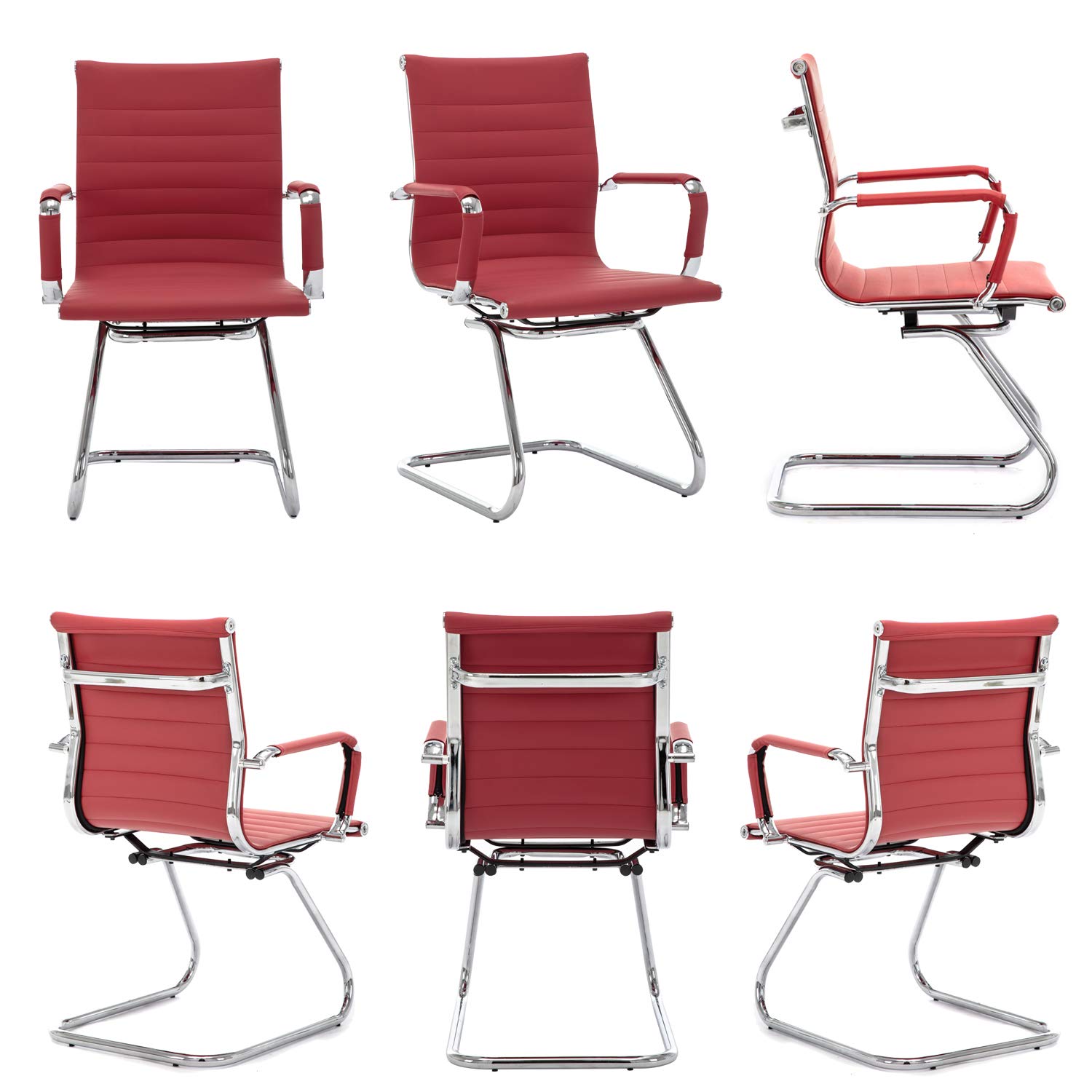 Wahson Office Guest Chairs - No Wheels Leather Reception Chairs, Mid Back Conference Chairs with Sled Base for Waiting Room, Meeting, Lobby or Office - Dark Red (2 Pack) - Perfect for Professional Spaces, Corporate Waiting Areas and Conference Rooms