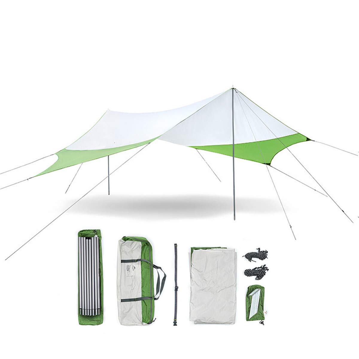 ZJDU Waterproof Lightweight Rain Fly Tent & Sun Shade Shelter - Large Beach Camping Tarp with Poles for Hiking, Picnic, Family Outdoor Activities | Perfect for Beach Trips, Backpacking & Backyard Parties