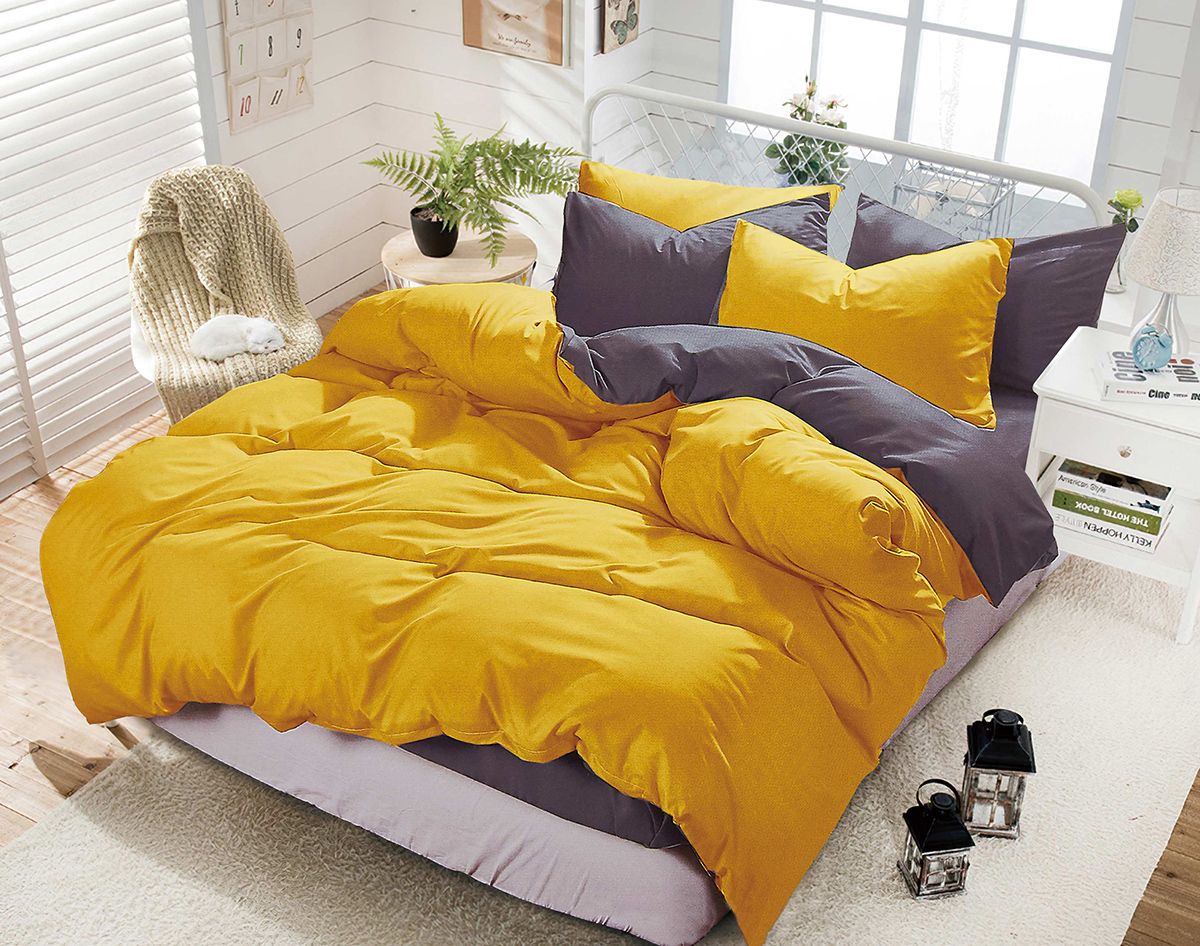 1000 Thread Count Reversible Queen Size Duvet Cover Set - Yellow & Grey - Soft & Breathable Bedding for All Seasons - Perfect for Master Bedroom, Guest Room, or Vacation Home