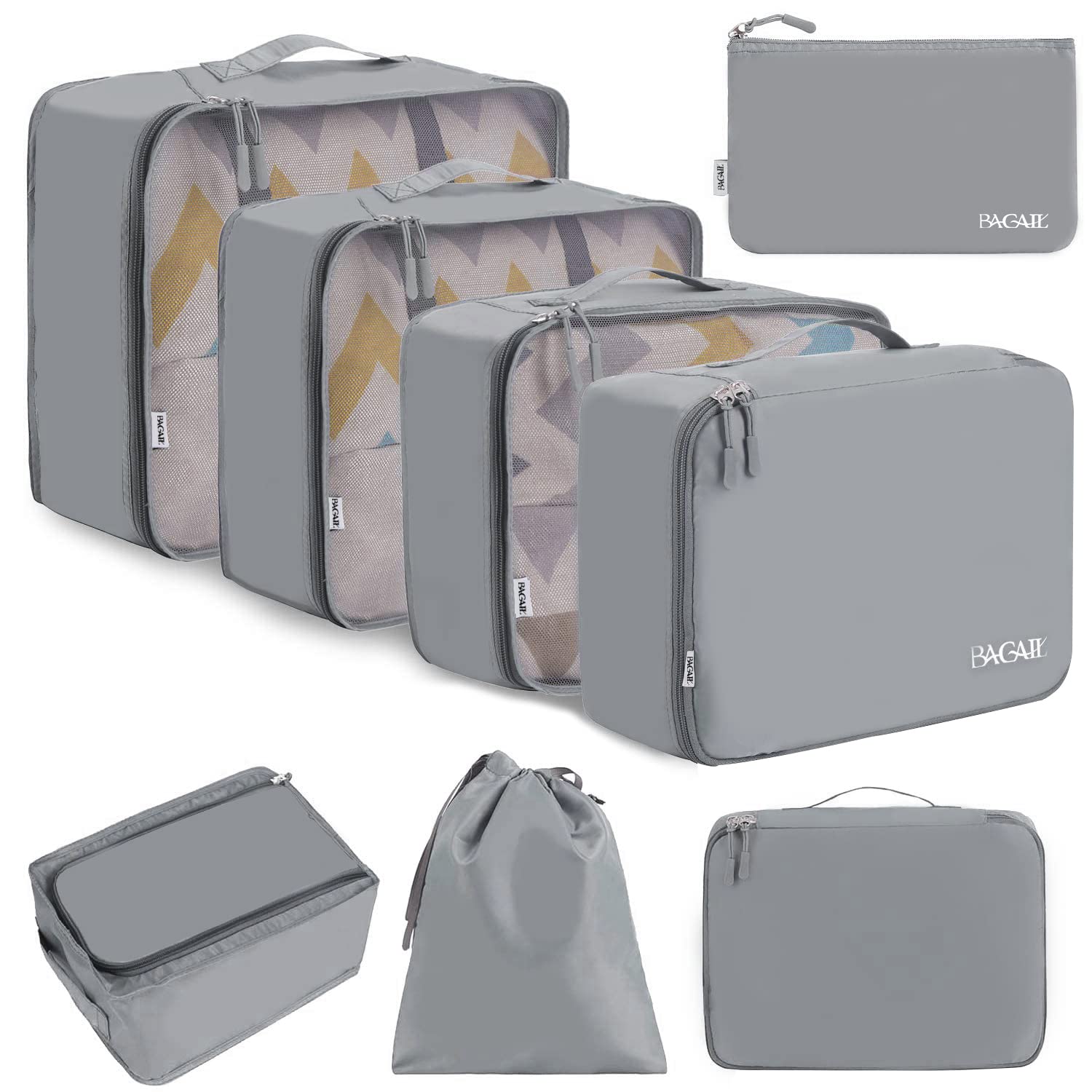 BAGAIL 8 Set Packing Cubes for Luggage - Travel Organizers with Compartments (Pewter) - Perfect for Suitcase Organization & Business Trips
