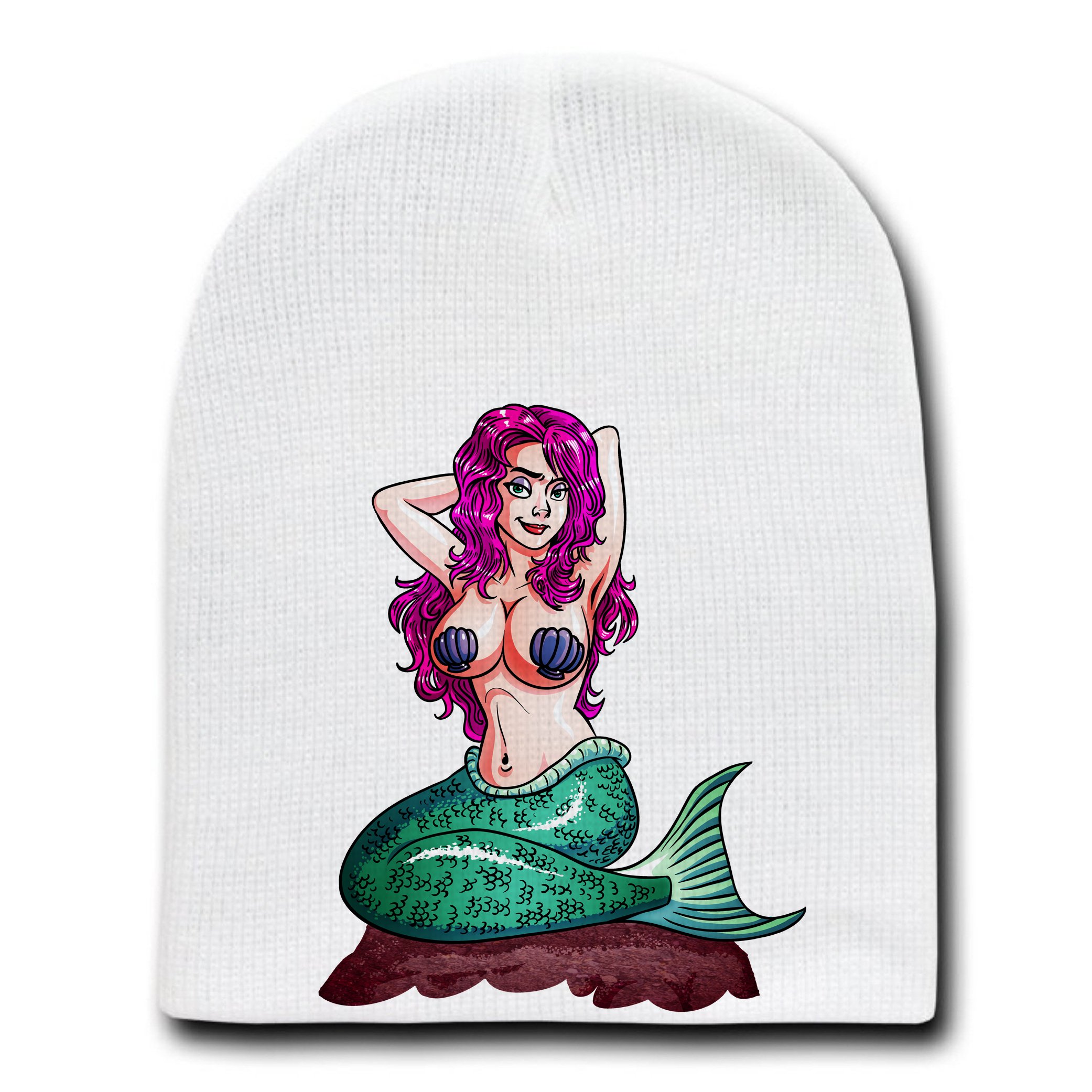 Sexy Mermaid Cartoon Beanie Hat for Adults - White Skull Cap for Women & Men - Perfect for Winter Fashion, Cosplay & Costume Parties